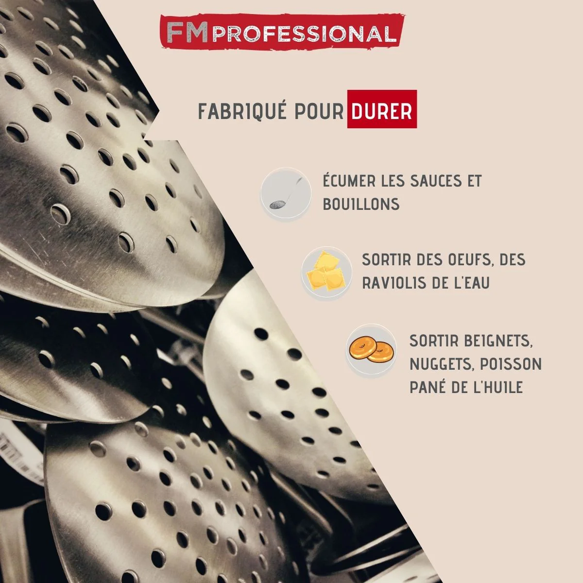 Ecumoire de cuisine inox 50 cm FM Professional Divers - Image 2
