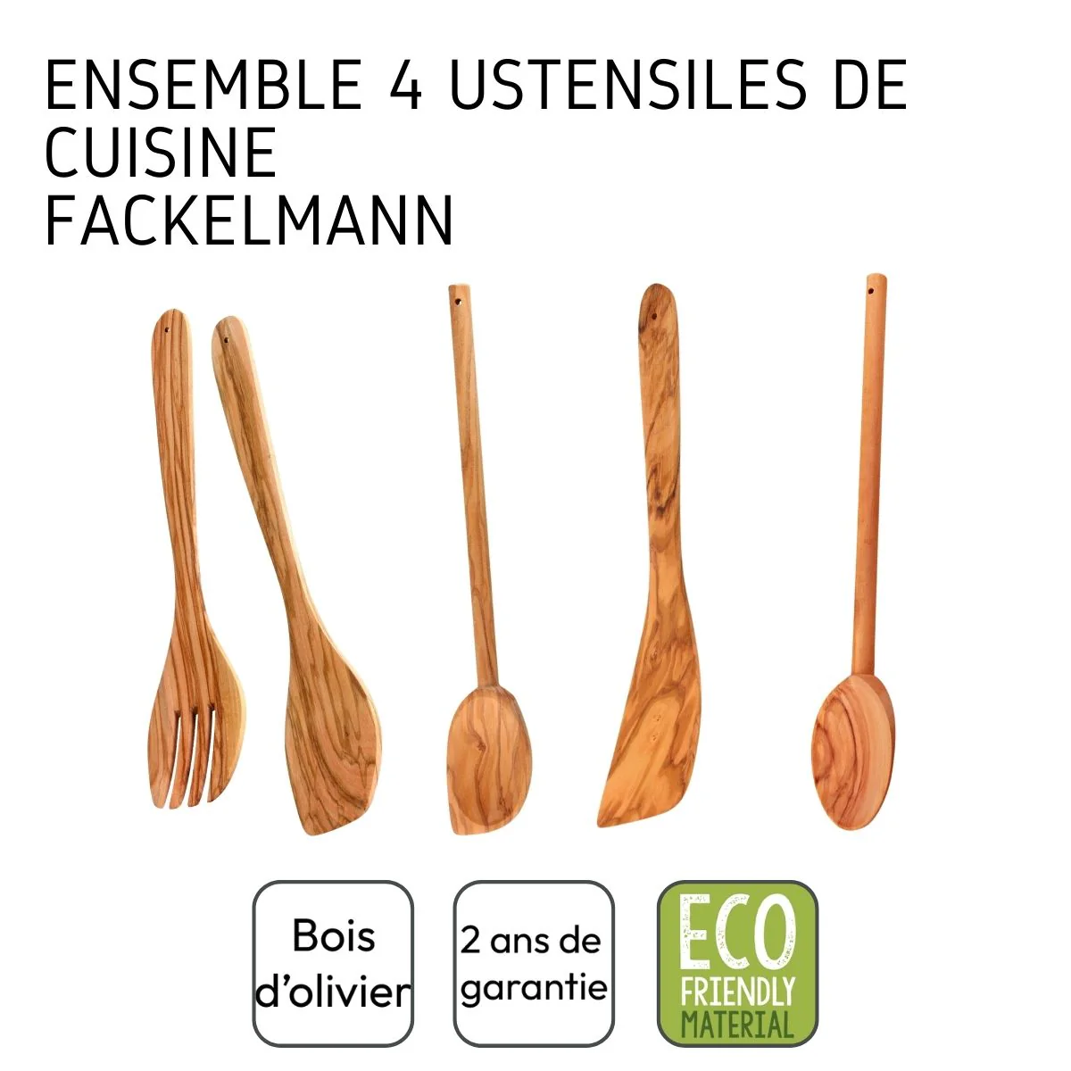Ensemble de couverts à salade, cuillères et spatule Fackelmann Édition Bois d'olivier - Image 4