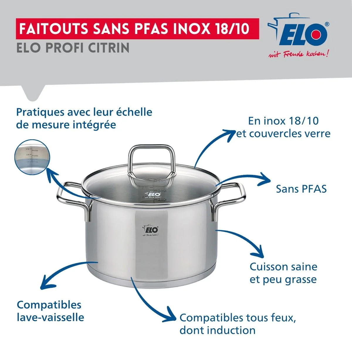 Ensemble de 1 Poêle de cuisson 24 cm et 1 faitout 12 cm Elo Profi Citrin - Image 3