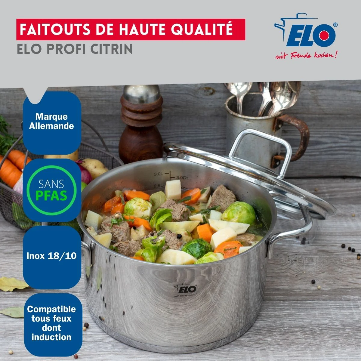 Ensemble de 1 Poêle de cuisson 24 cm et 1 faitout 20 cm Elo Profi Citrin - Image 5