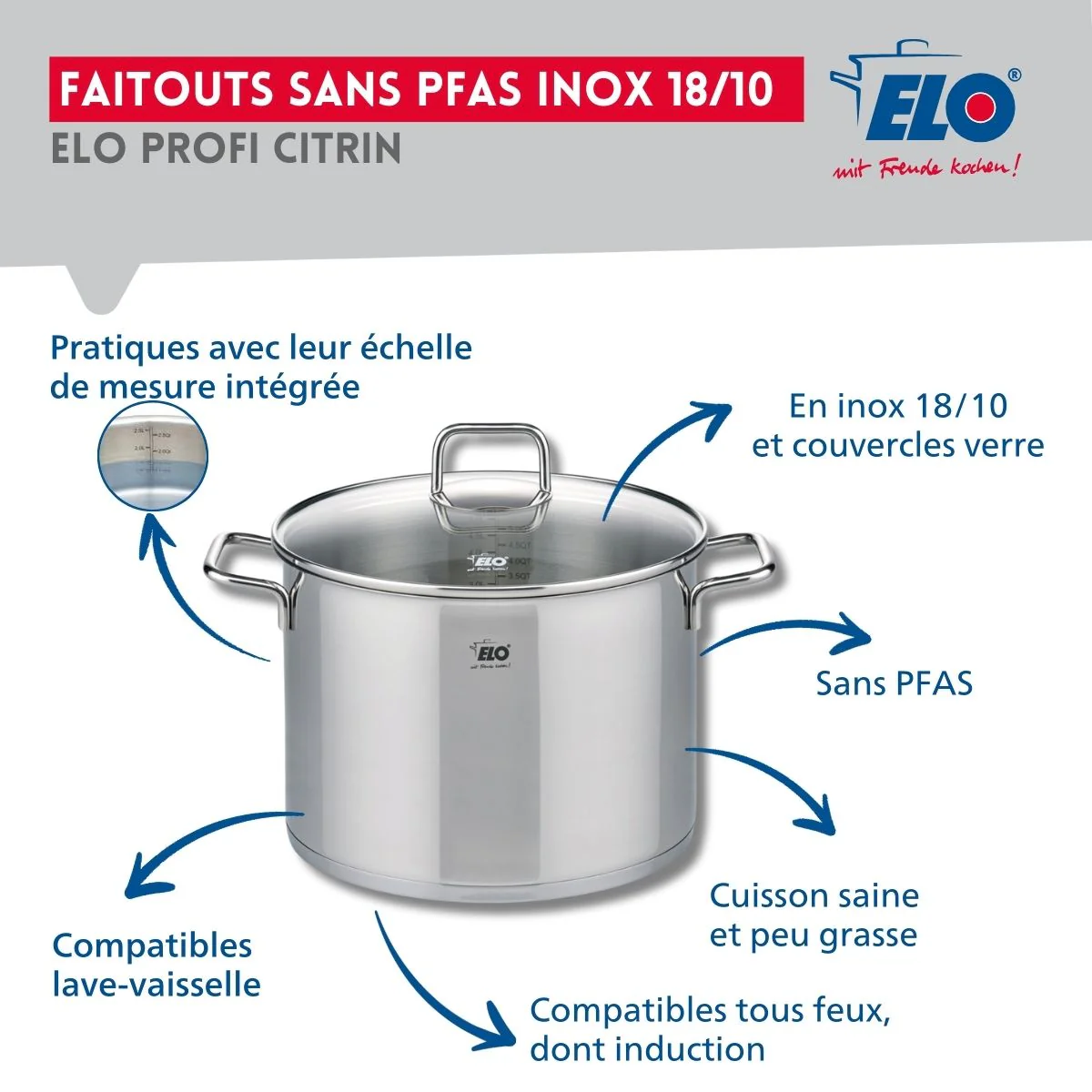 Ensemble de 1 Poêle de cuisson 24 cm et 1 faitout 26 cm Elo Profi Citrin - Image 3