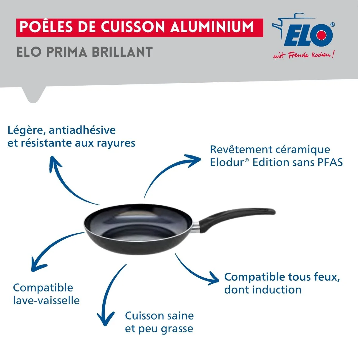 Ensemble de 1 Poêle de cuisson 24 cm et 2 faitouts 14 et 20 cm Elo Prima Brillant - Image 4