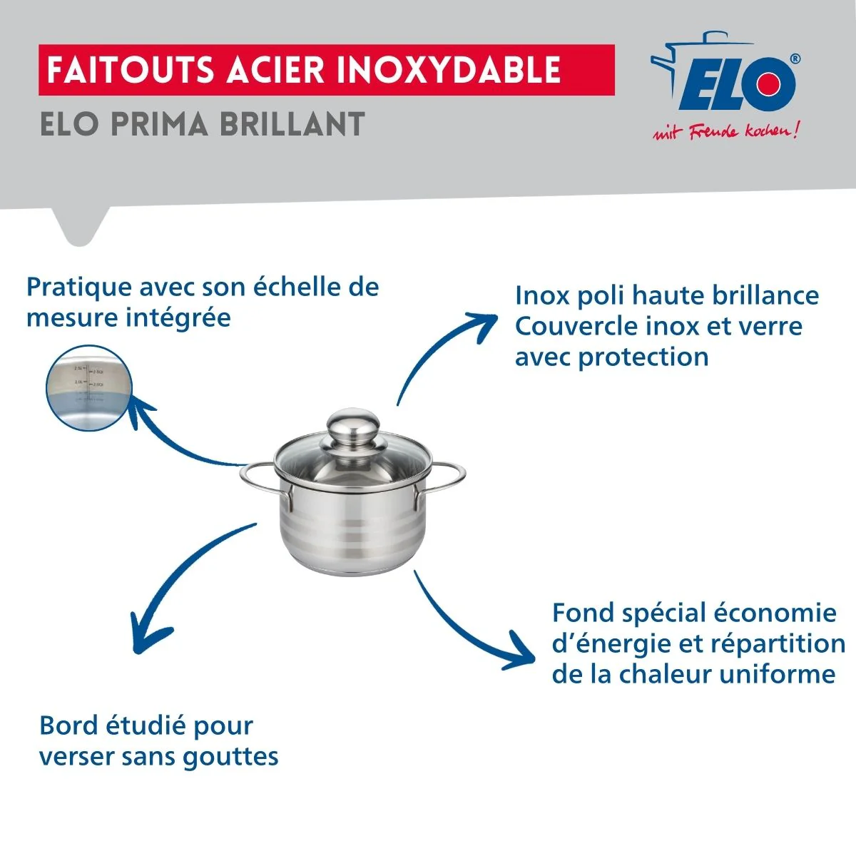 Ensemble de 1 Poêle de cuisson 28 cm et 1 faitout 14 cm Elo Prima Brillant - Image 3
