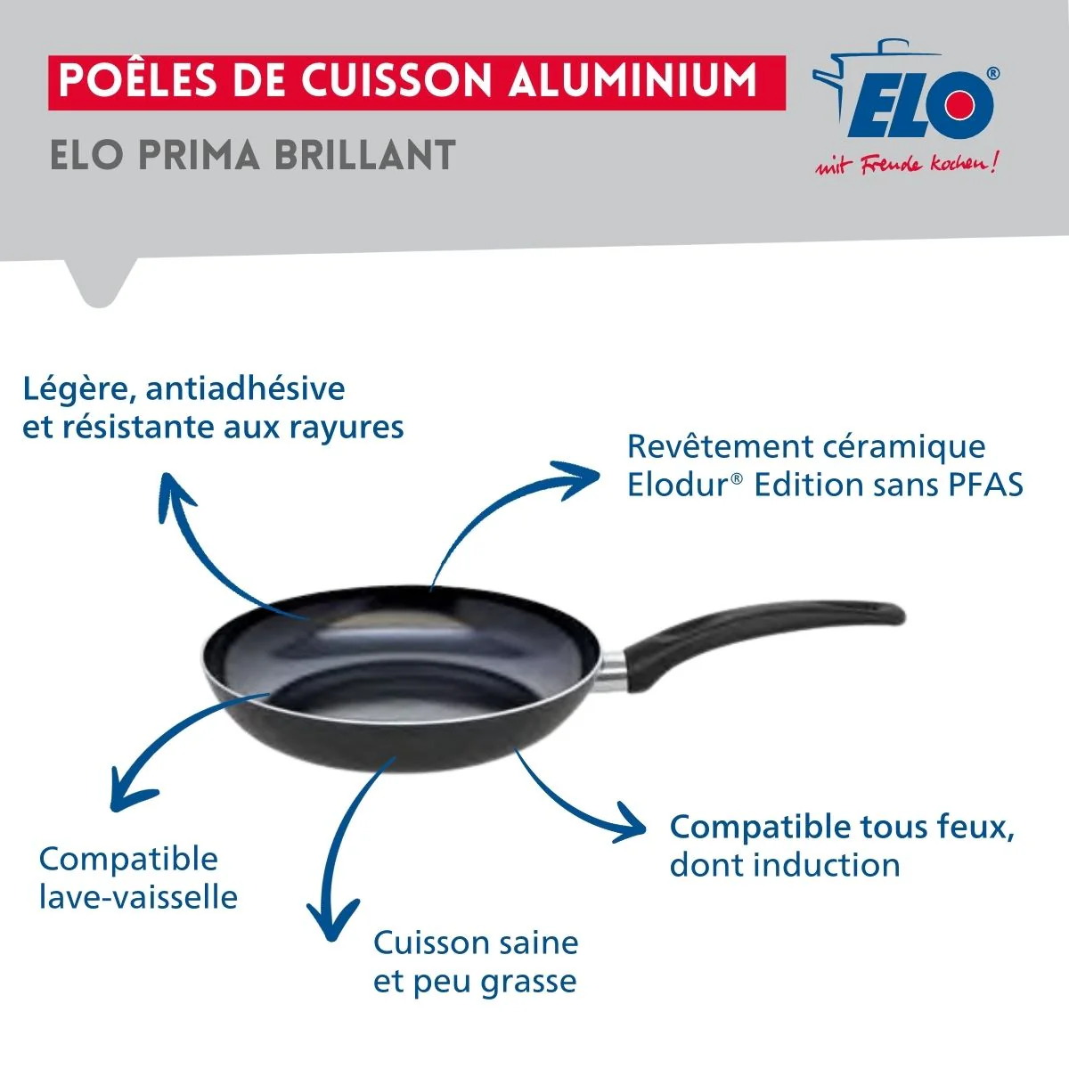 Ensemble de 1 Poêle de cuisson 28 cm et 2 faitouts 12 et 14 cm Elo Prima Brillant - Image 4