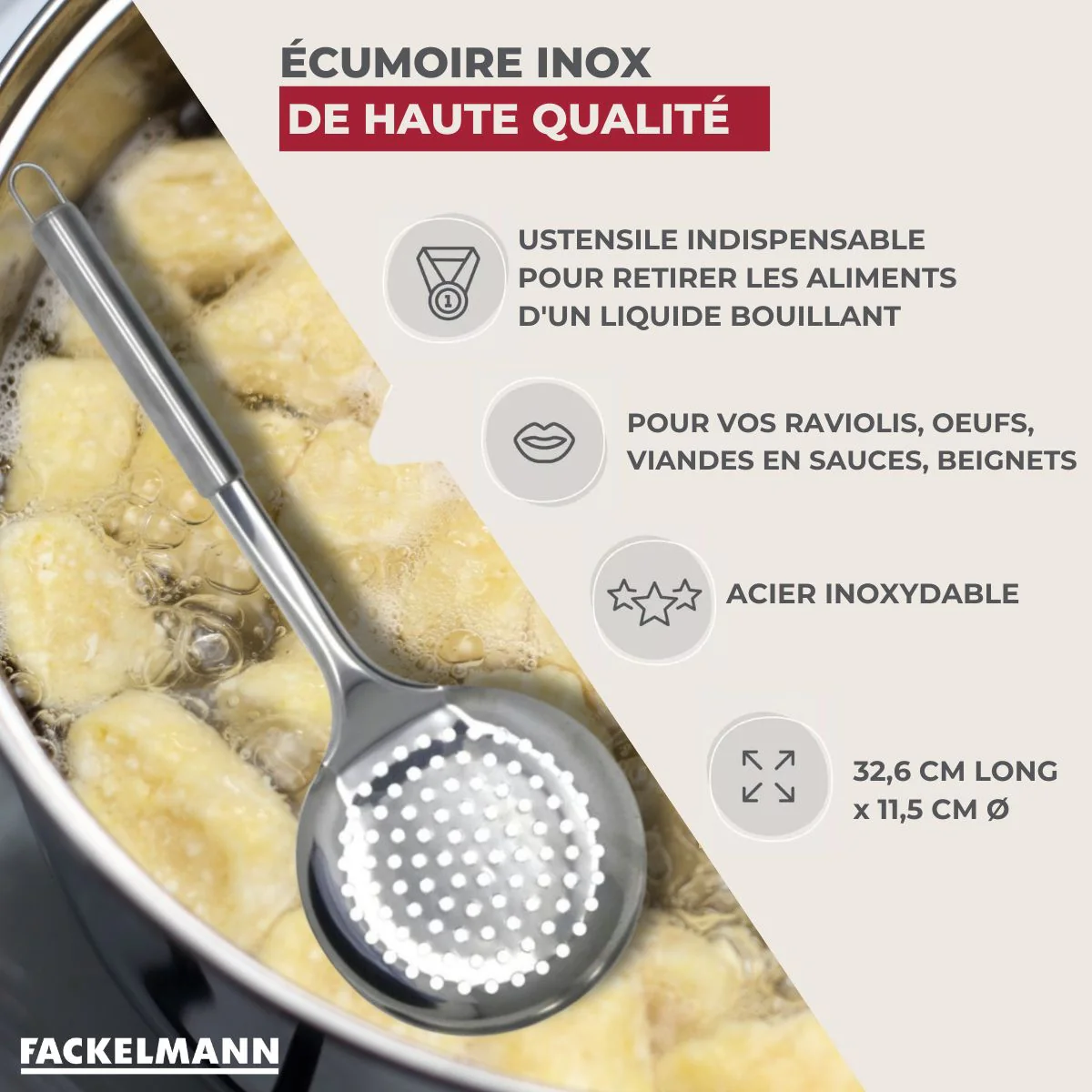 Ensemble de 2 Ecumoires Fackelmann 32 cm en inox Elemental - Image 3
