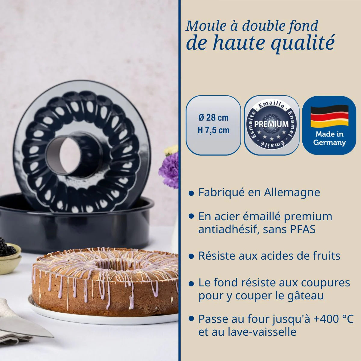 Ensemble de 2 Moules à manqué et savarin double fond 28 cm Dr. Oetker Back Liebe - Image 3