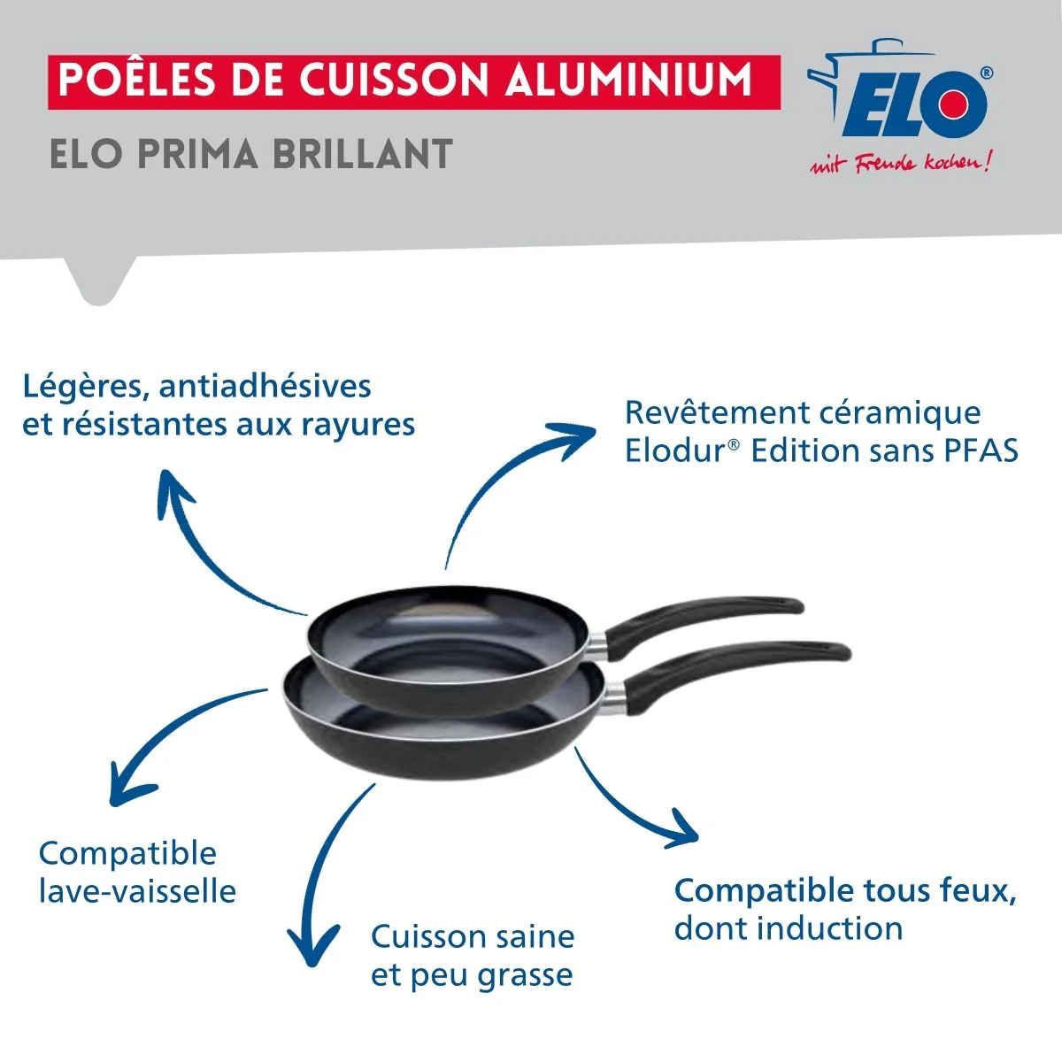 Ensemble de 2 Poêles de cuisson 20 et 24 cm et 4 faitouts 12, 14, 20 et 24 cm Elo Prima Brillant - Image 4