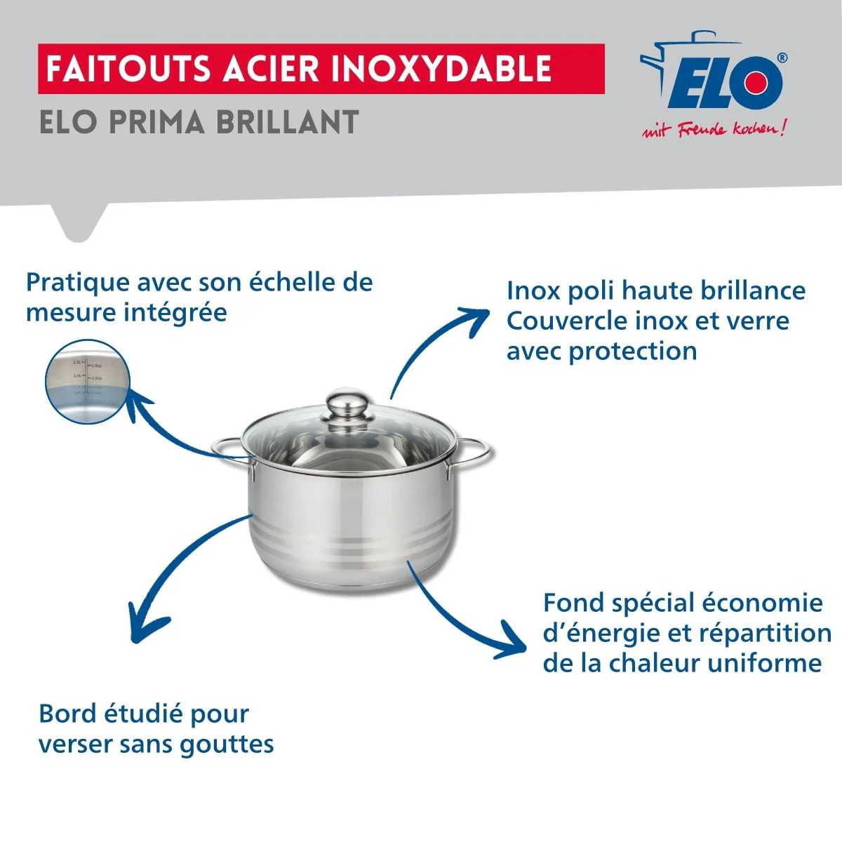 Ensemble de 2 Poêles de cuisson 24 et 28 cm et 1 faitout 20 cm Elo Profi Brillant - Image 3