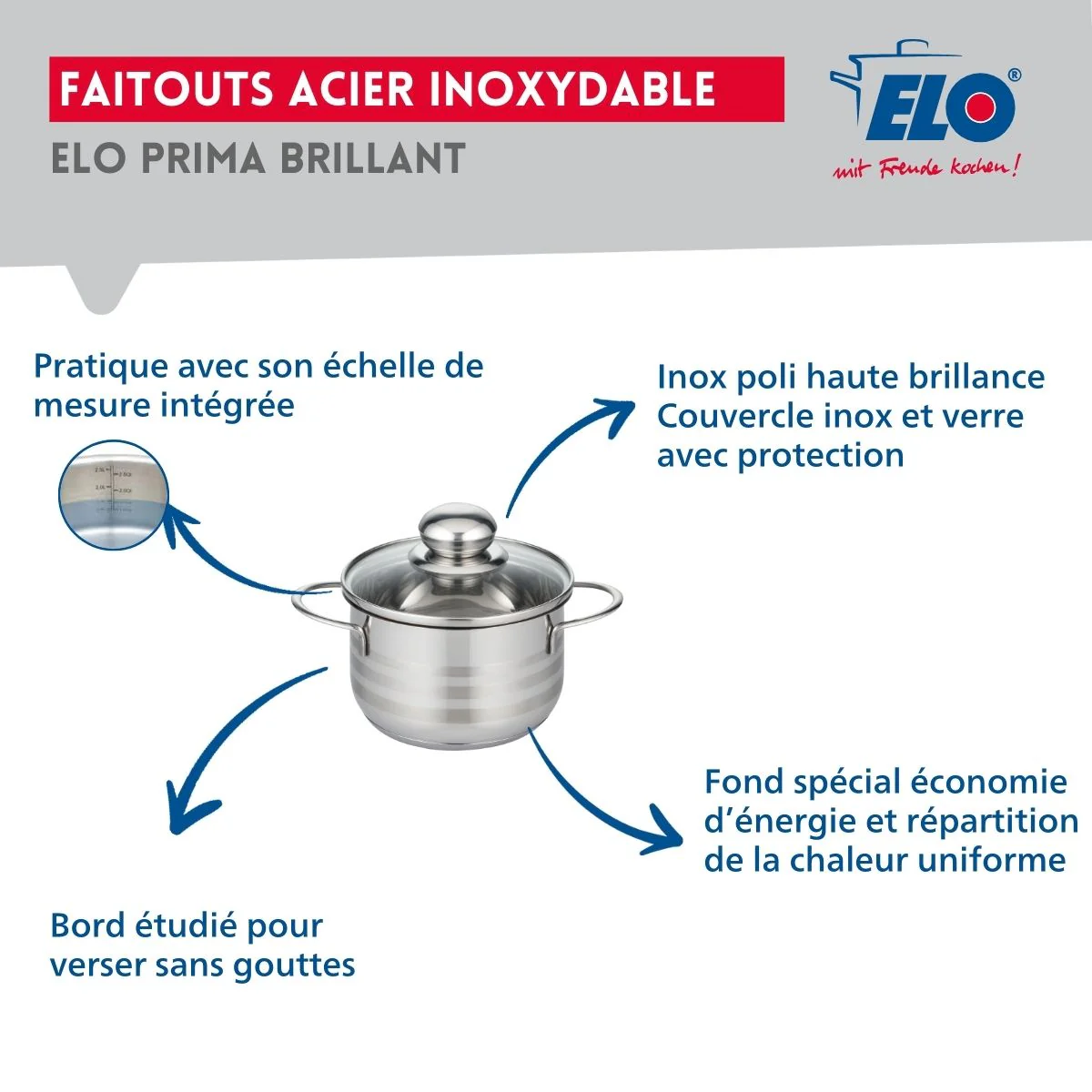 Ensemble de 2 Poêles de cuisson 28 et 32 cm et 1 faitout 16 cm Elo Profi Brillant - Image 3