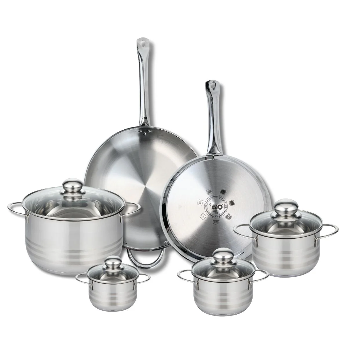 Ensemble de 2 Poêles de cuisson 28 et 32 cm et 4 faitouts 12, 14, 16 et 24 cm Elo Profi Brillant