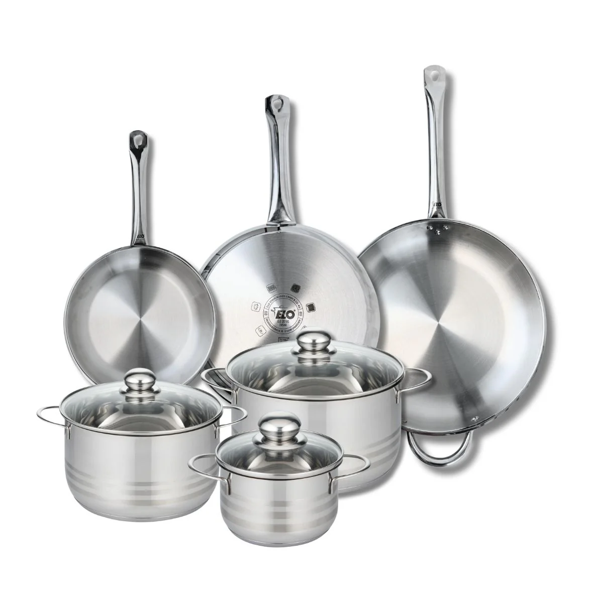 Ensemble de 3 Poêles de cuisson 24, 28 et 32 cm et 3 faitouts 16, 20 et 24 cm Elo Profi Brillant
