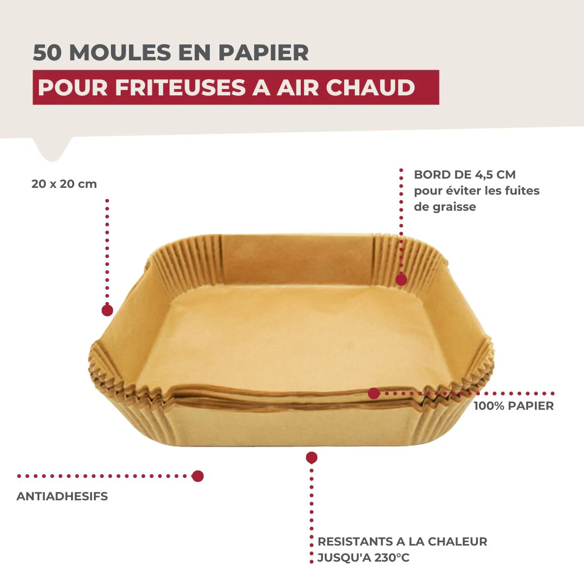 Ensemble de 300 Moules en papier pour air fryer carrés 20 cm Fackelmann Divers - Image 3