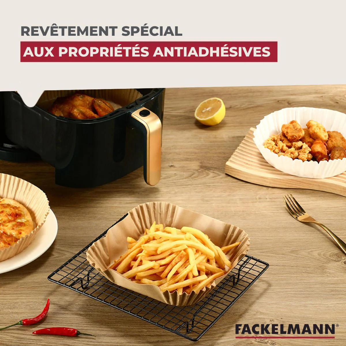 Ensemble de 300 Moules en papier pour air fryer carrés 20 cm Fackelmann Divers - Image 5