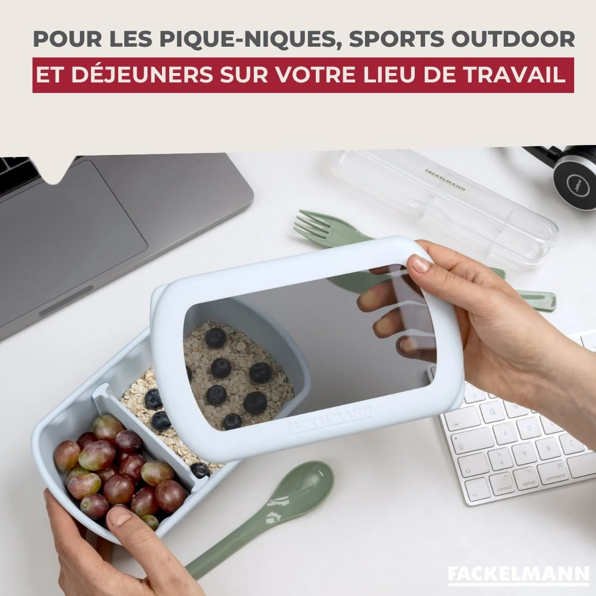 Lot de 4 lunch box compartimentées 1L avec 4 ustensiles de cuisine Fackelmann Storage - Image 4