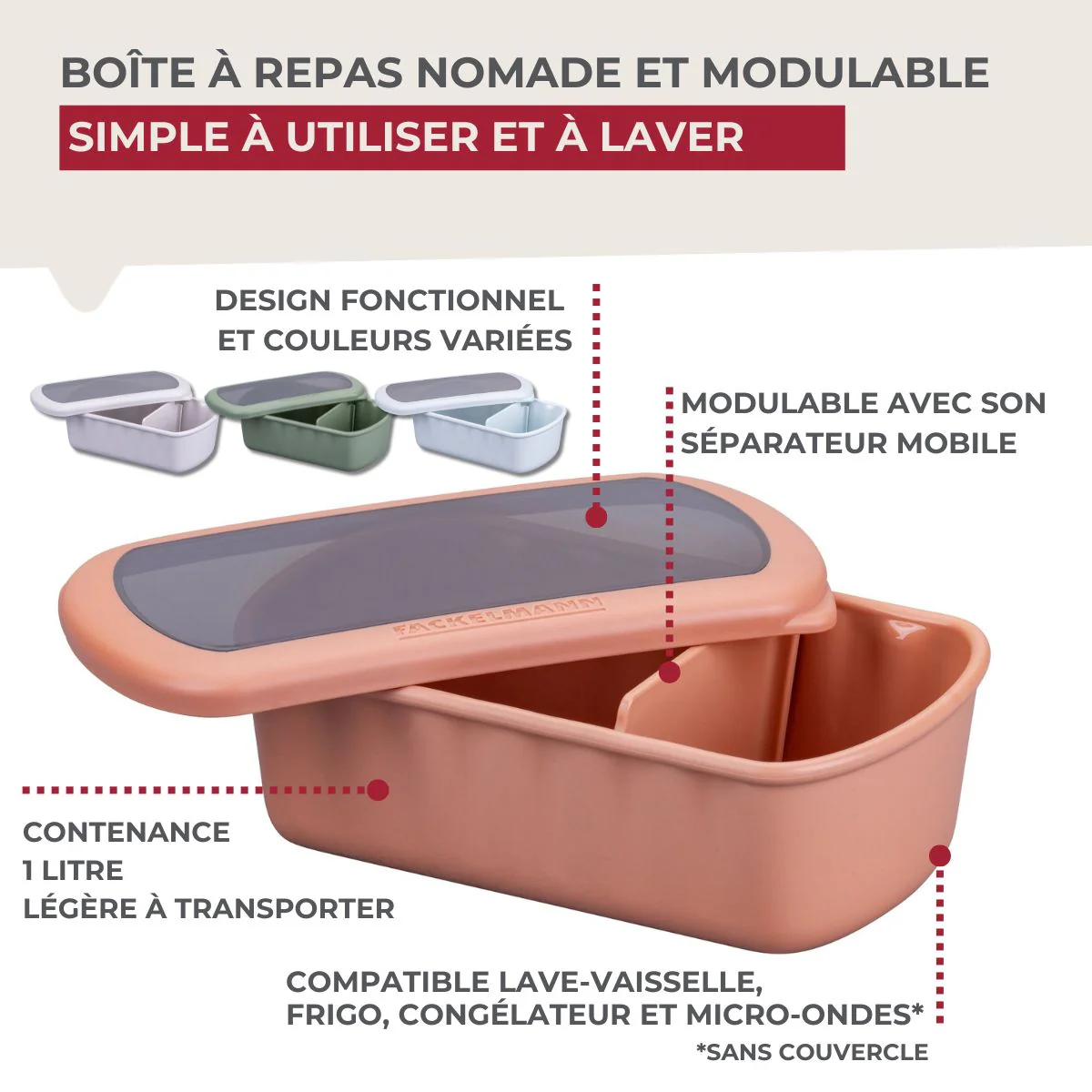Lot de 4 lunch box compartimentées 1L avec 4 ustensiles de cuisine Fackelmann Storage - Image 7