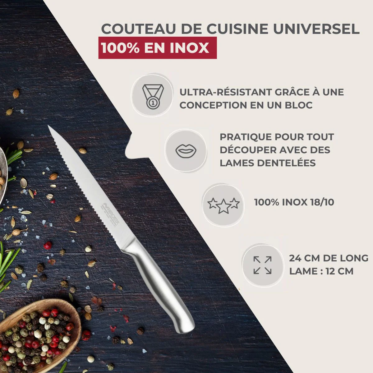 Set de 6 couteaux de qualité 24 cm en inox Nirosta Fit - Image 2