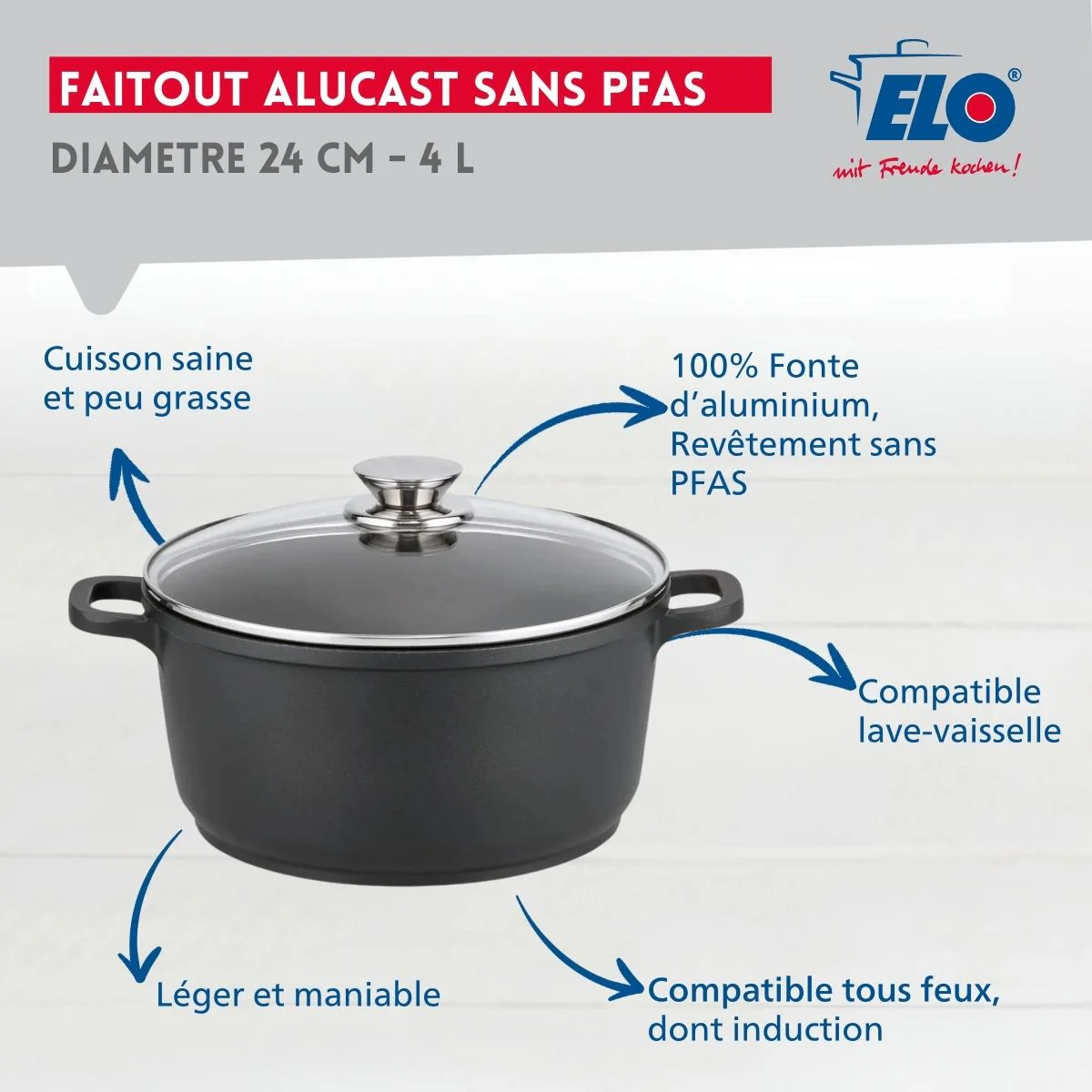 Faitout 24 cm sans PFAS Elo Alucast - Image 3