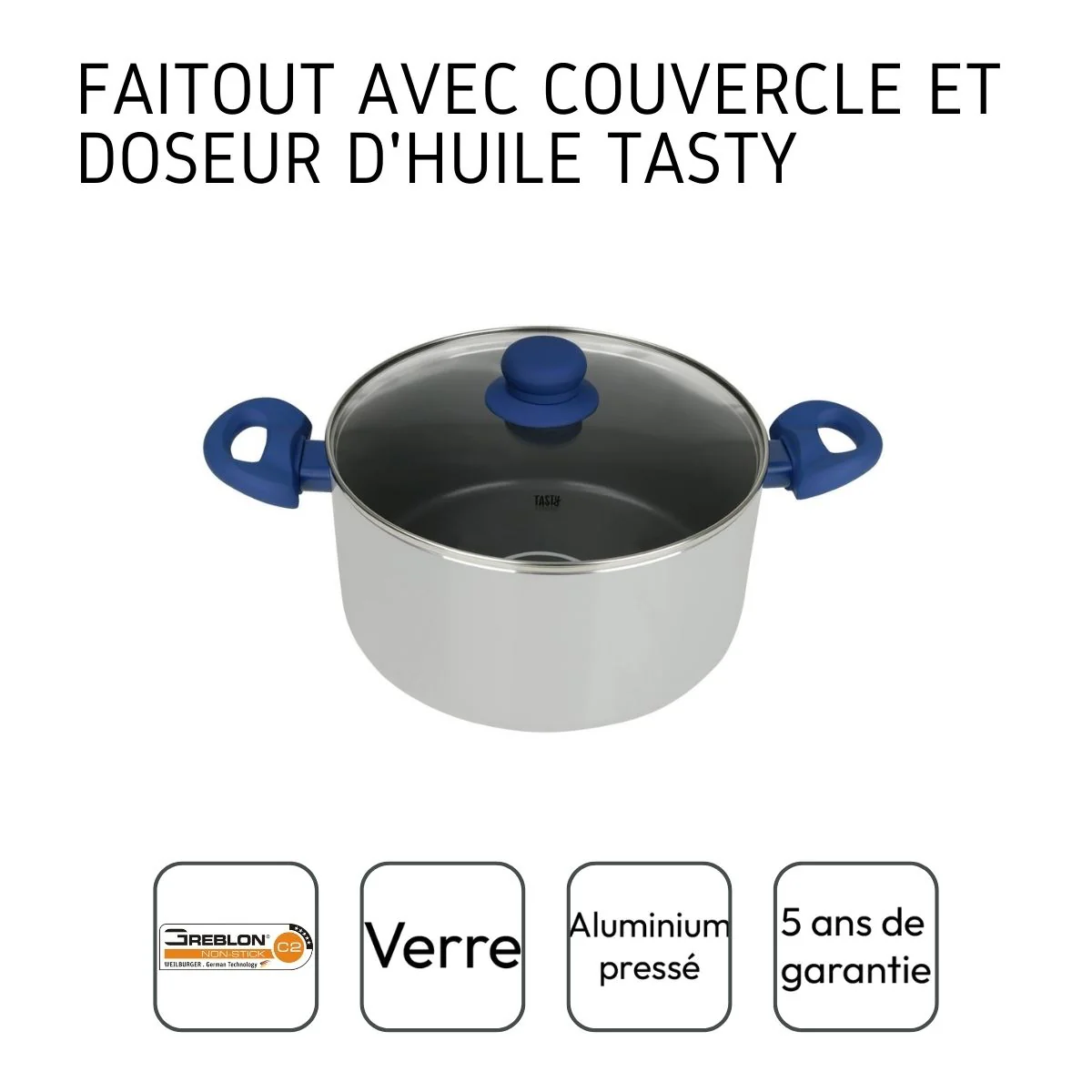 Faitout avec dosage d'huile et couvercle 24 cm Tasty Casserole - Image 4