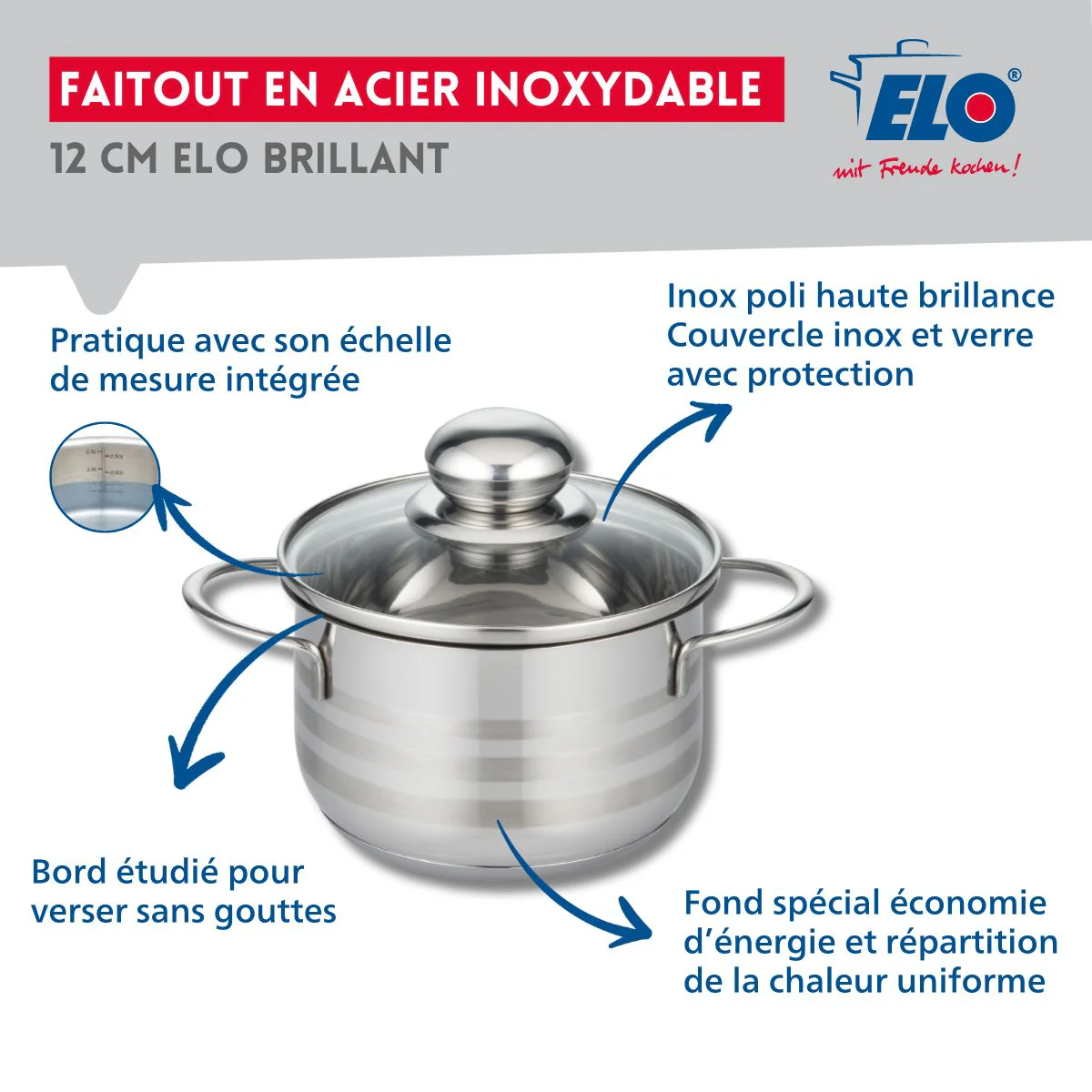 Faitout 12 cm en acier inoxydable sans PFAS Elo Brillant - Image 3