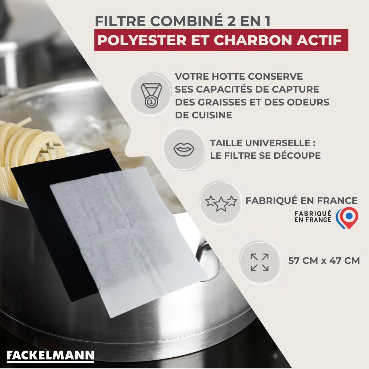 Filtre pour hotte polyester combiné charbon actif 57 x 47 cm Fackelmann Accessoires pour hotte et friture - Image 3
