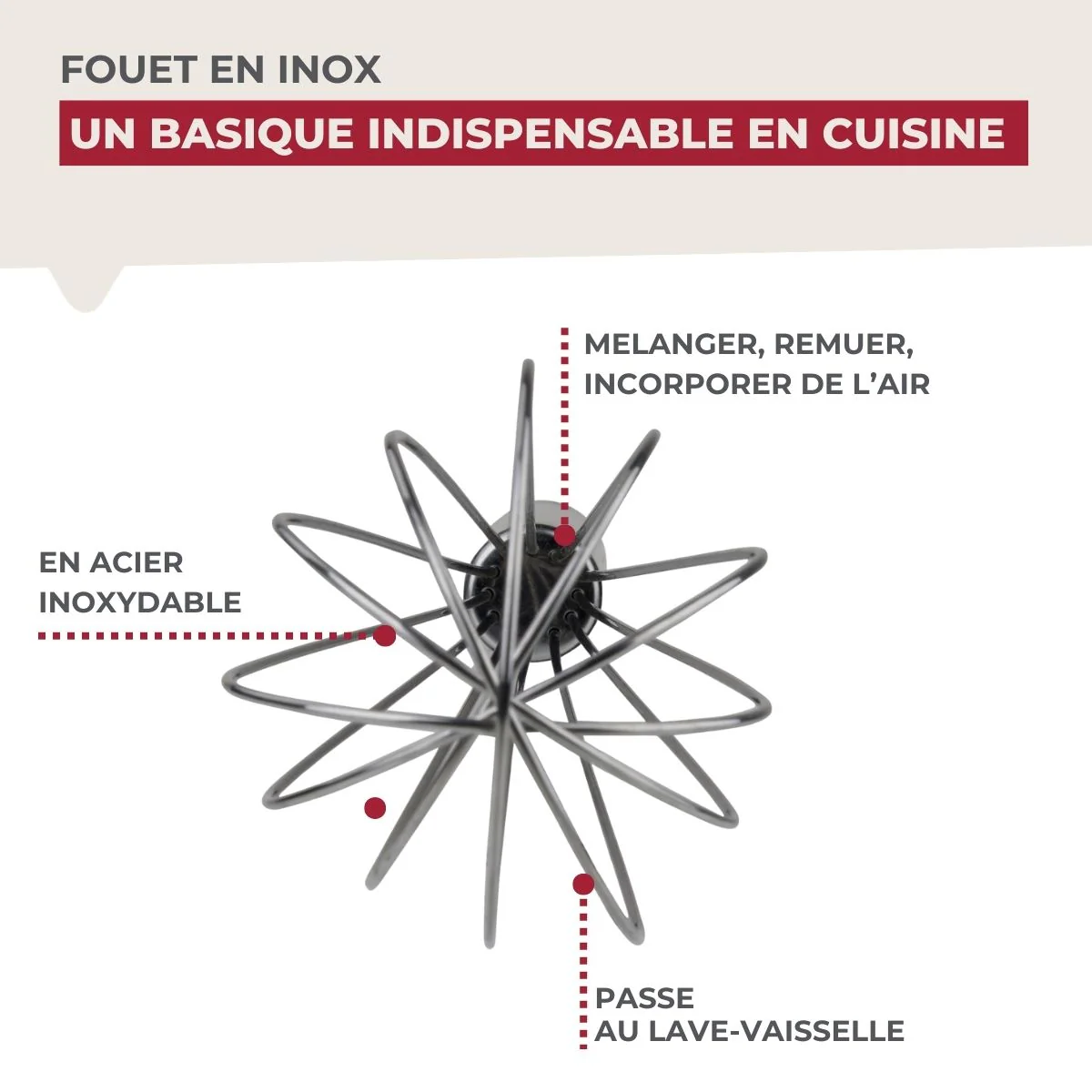 Fouet de cuisine et pâtisserie en inox 26 cm Fackelmann - Image 7