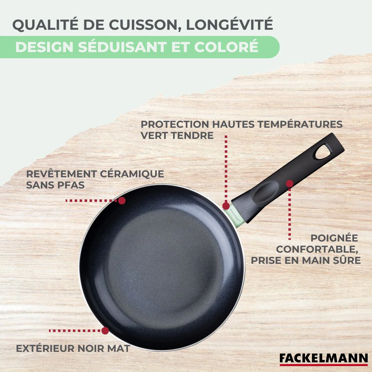 Batterie de cuisine avec 2 poêles 20/24 cm et 3 casseroles 16/18/20 cm et 5 ustensiles de cuisine Fackelmann Brandao Océan - Image 6