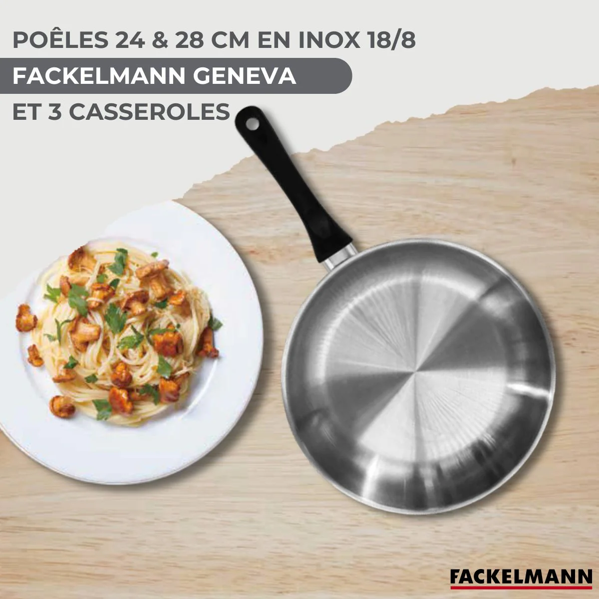 Batterie de cuisine avec 3 casseroles 12/16/20 cm et 2 poêles 24/28 cm et 5 ustensiles de cuisine sans PFAS Fackelmann Généva Océan - Image 2