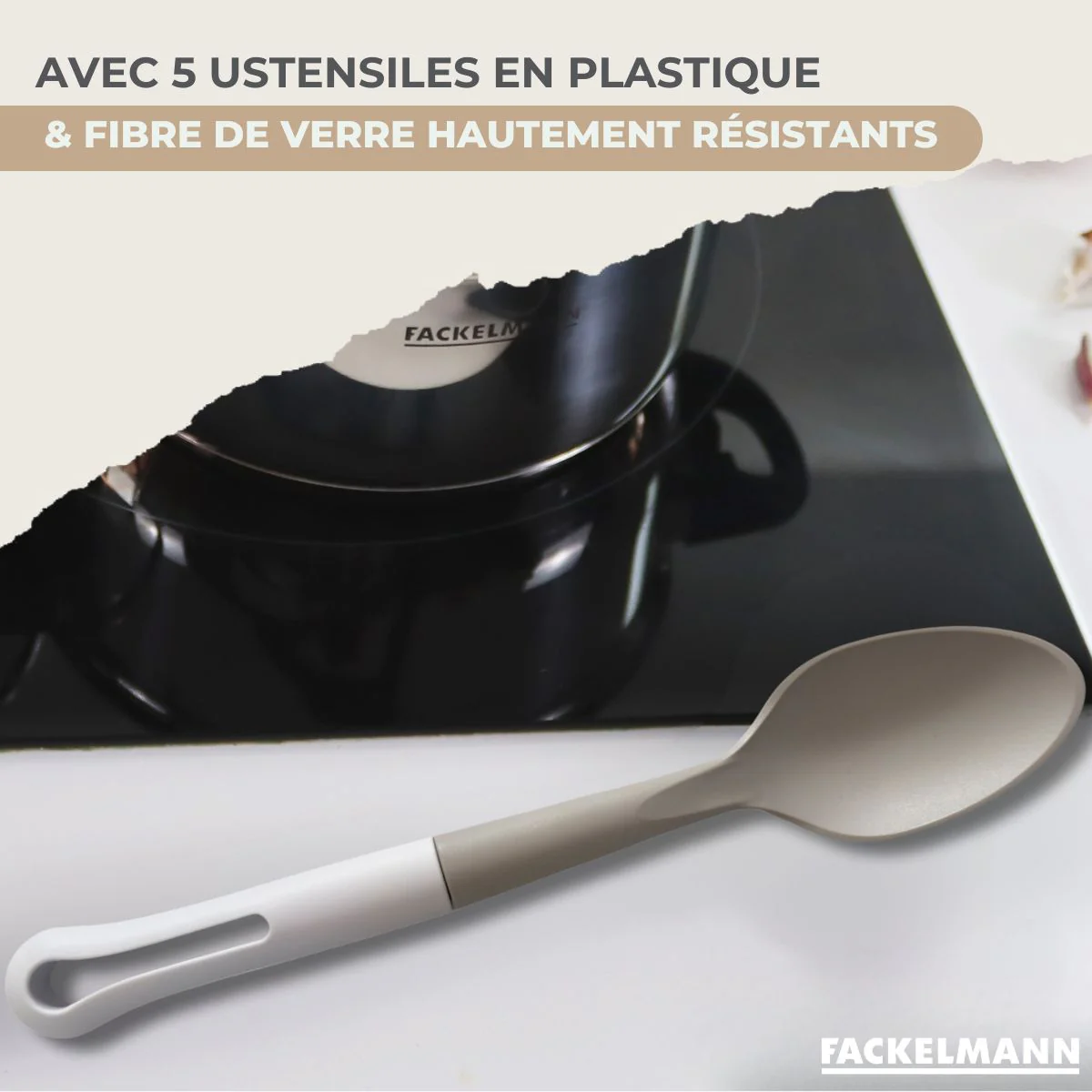 Batterie de cuisine avec 2 poêles 24/28 cm et 3 casseroles 16/18/20 cm et 5 ustensiles de cuisine Fackelmann Brandao Vario - Image 7
