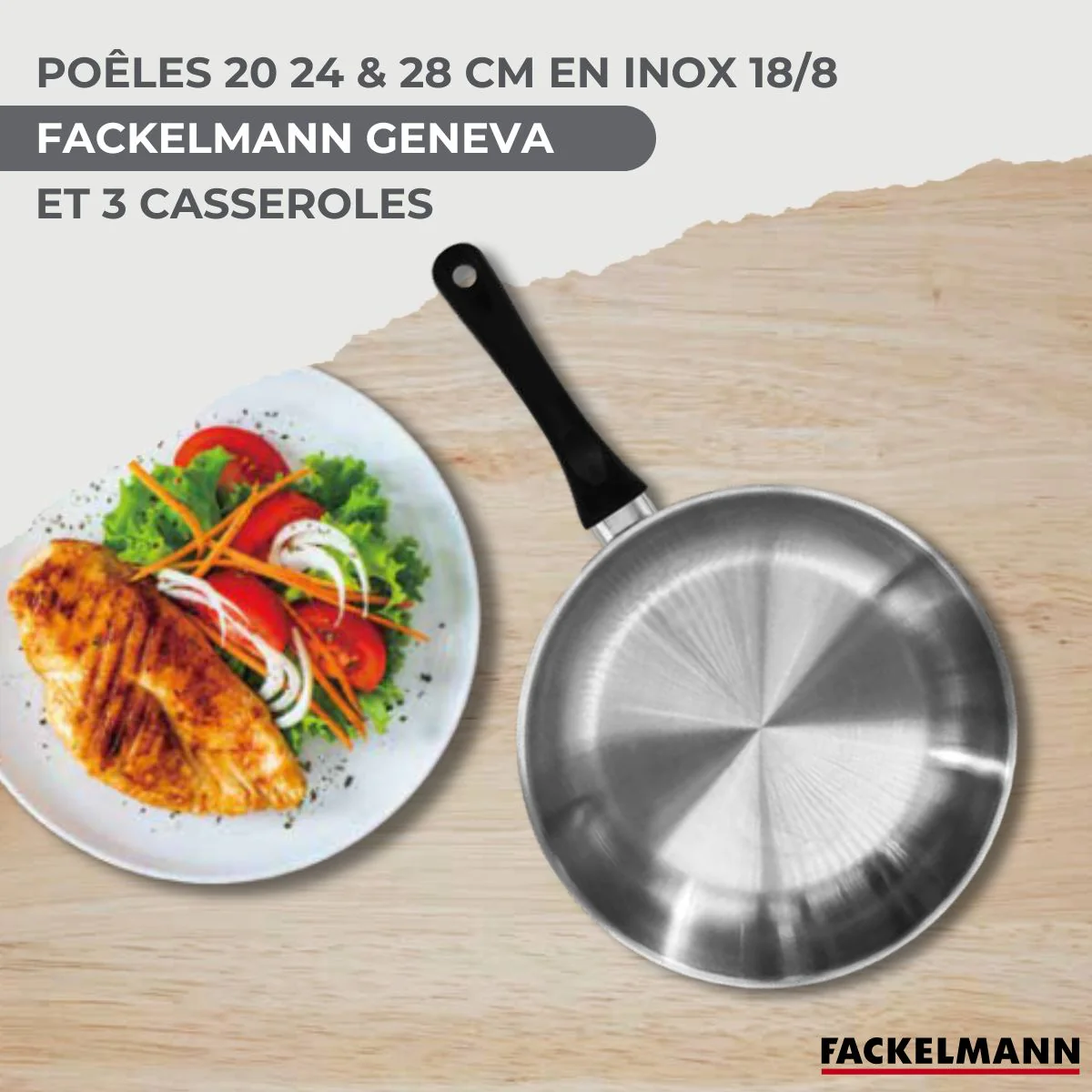 Batterie de cuisine avec 3 casseroles 12/16/20 cm et 3 poêles 20/24/28 cm avec 5 ustensiles de cuisine sans PFAS Fackelmann Généva Océan - Image 2