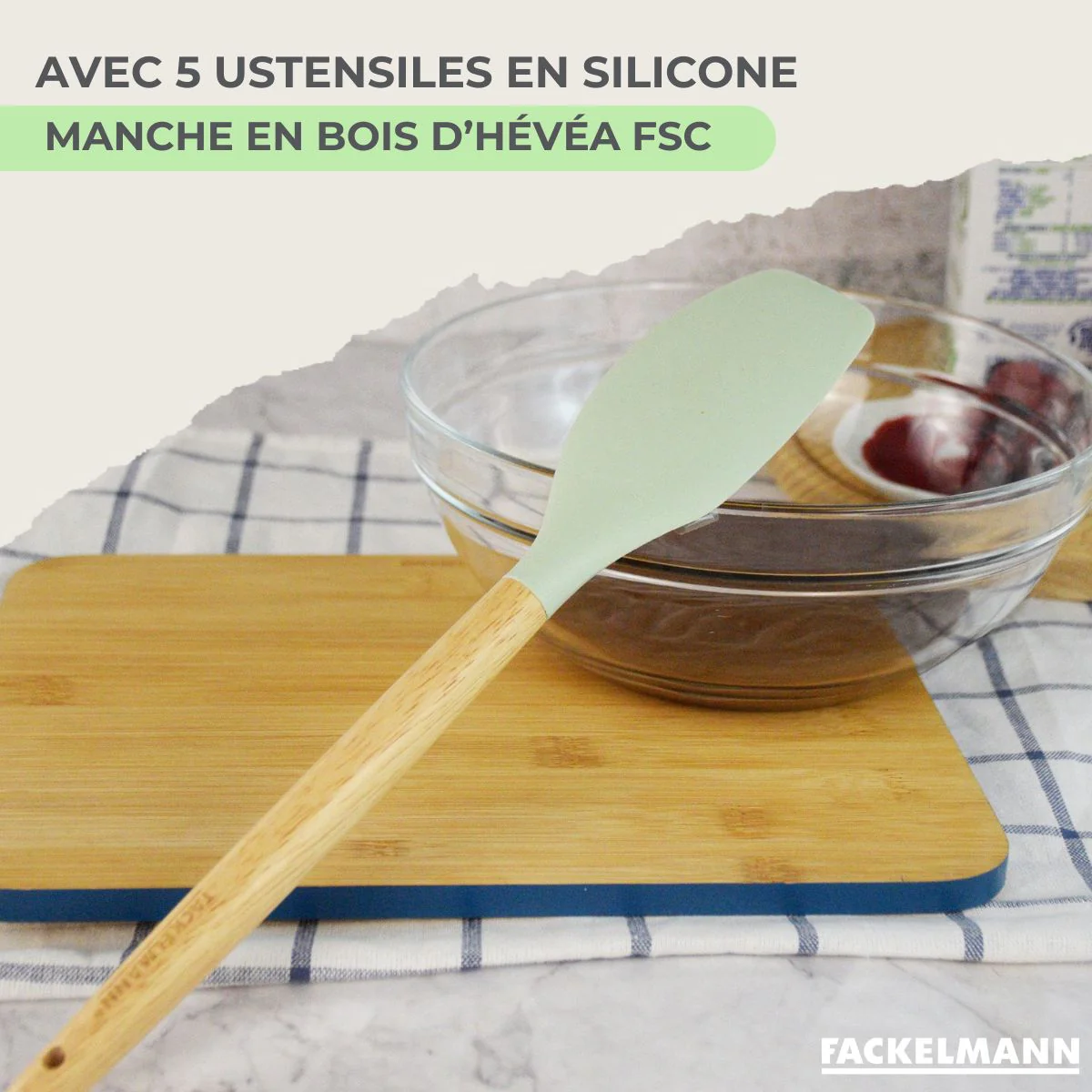 Batterie de cuisine avec 3 faitouts 16/20/24 cm et 1 poêle 20 cm avec 5 ustensiles de cuisine sans PFAS Fackelmann Etherna Brillant Fenix Océan - Image 7