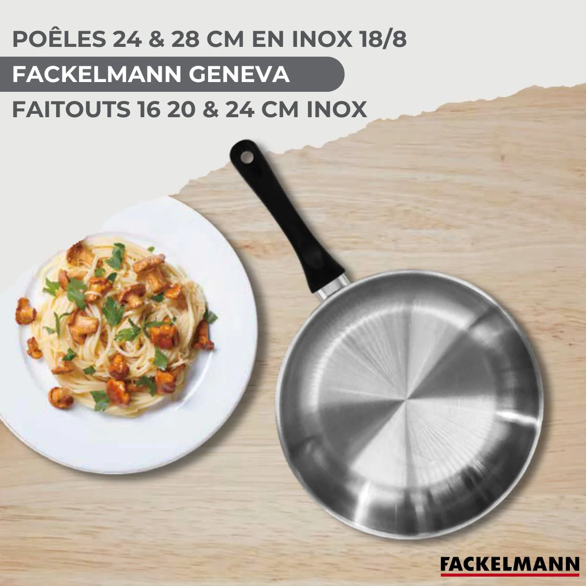 Batterie de cuisine avec 3 faitouts 16/20/24 cm et 3 poêles 20/24/28 cm avec 5 ustensiles de cuisine Fackelmann Généva Brillant Ocean - Image 2