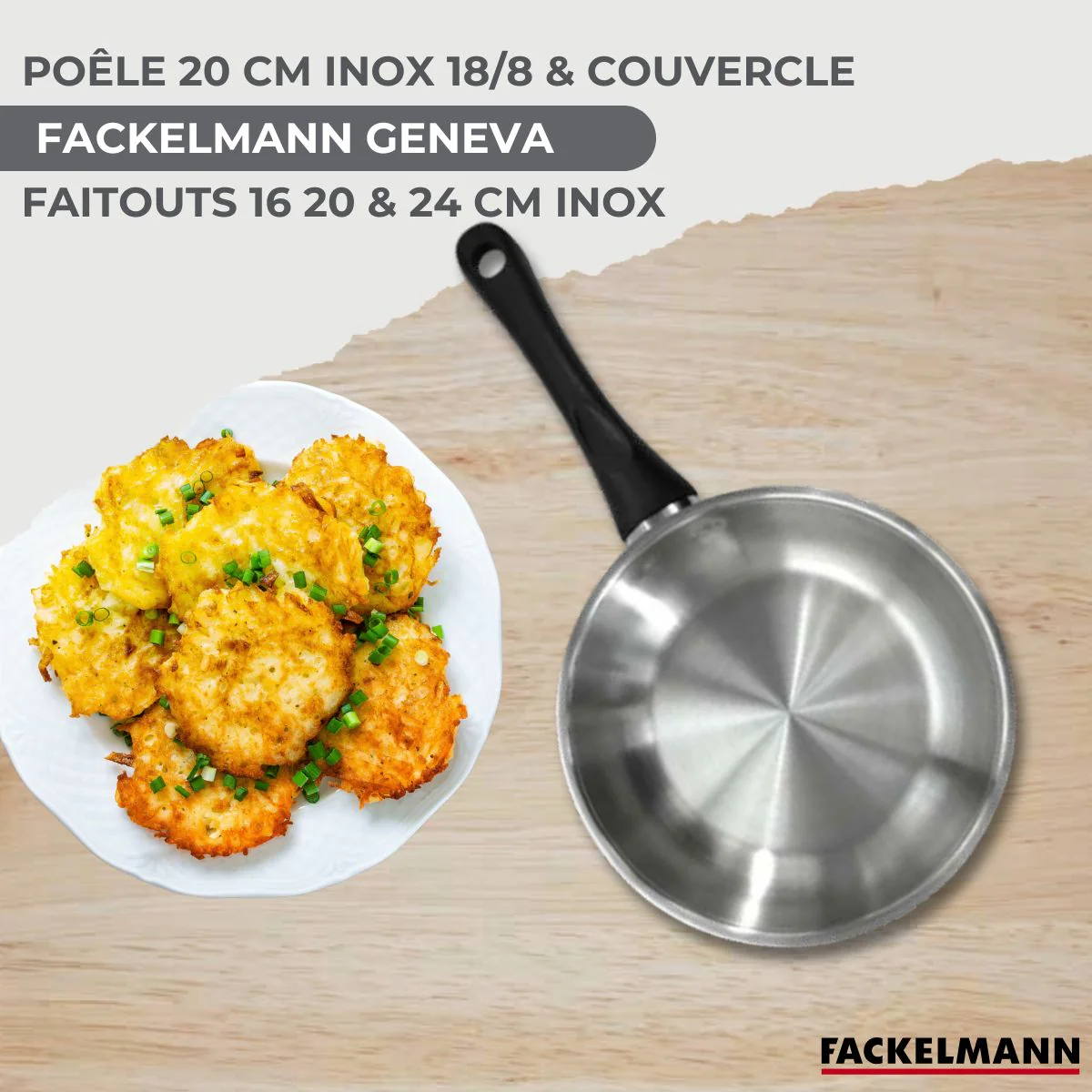 Batterie de cuisine avec 3 faitouts 16/20/24 cm et 1 poêle 20 cm avec 6 ustensiles de cuisine Fackelmann Généva Brillant Ocean avec couvercles - Image 2