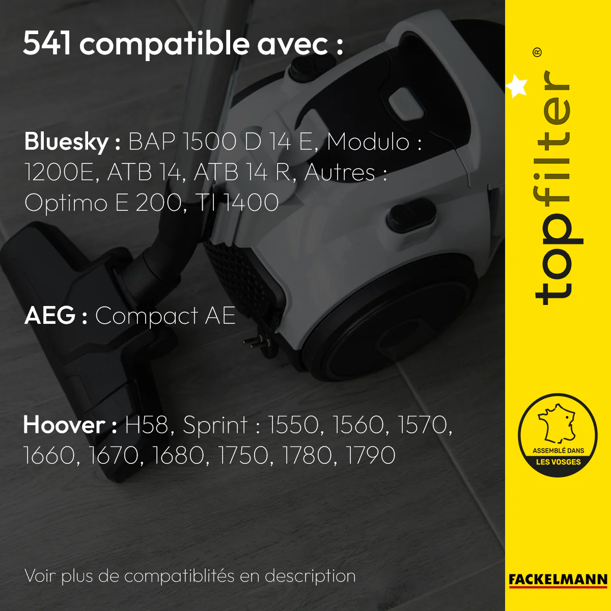 Lot de 4 packs de 4 sacs aspirateur 64541 pour Hoover et Elcotec TopFilter Premium - Image 2