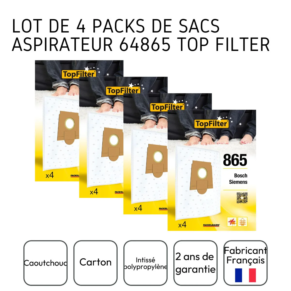 Lot de 4 packs de 4 sacs aspirateur 64865 pour Bosch TopFilter Premium - Image 3