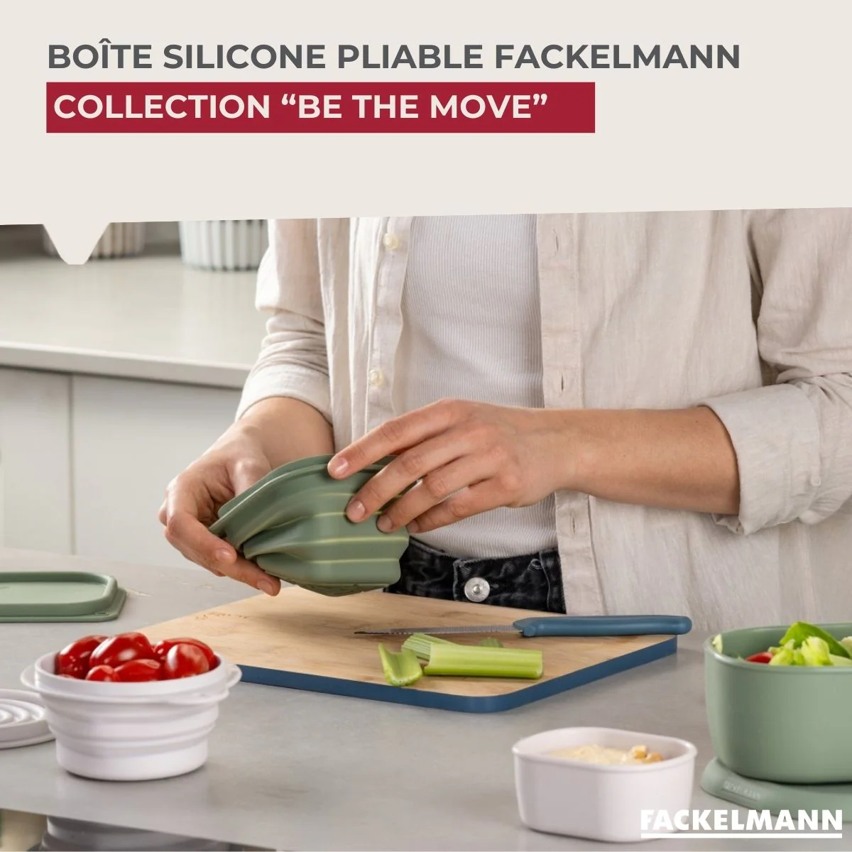 Lot de 12 Boîtes à Snacks Pliables en Silicone Fackelmann Storage Blanc et Vert - Image 2
