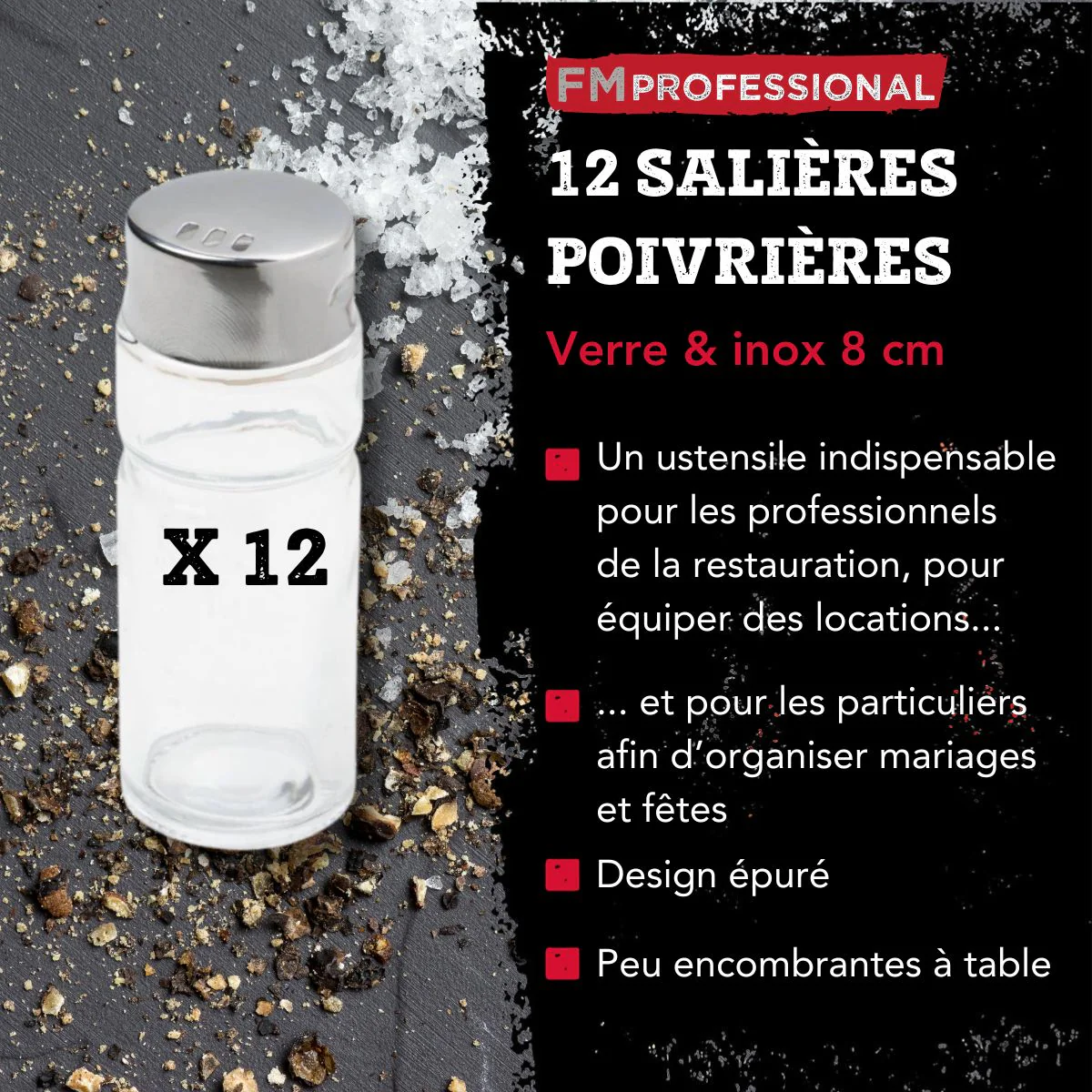 Lot de 12 salières/poivrières FM Professional - Image 3