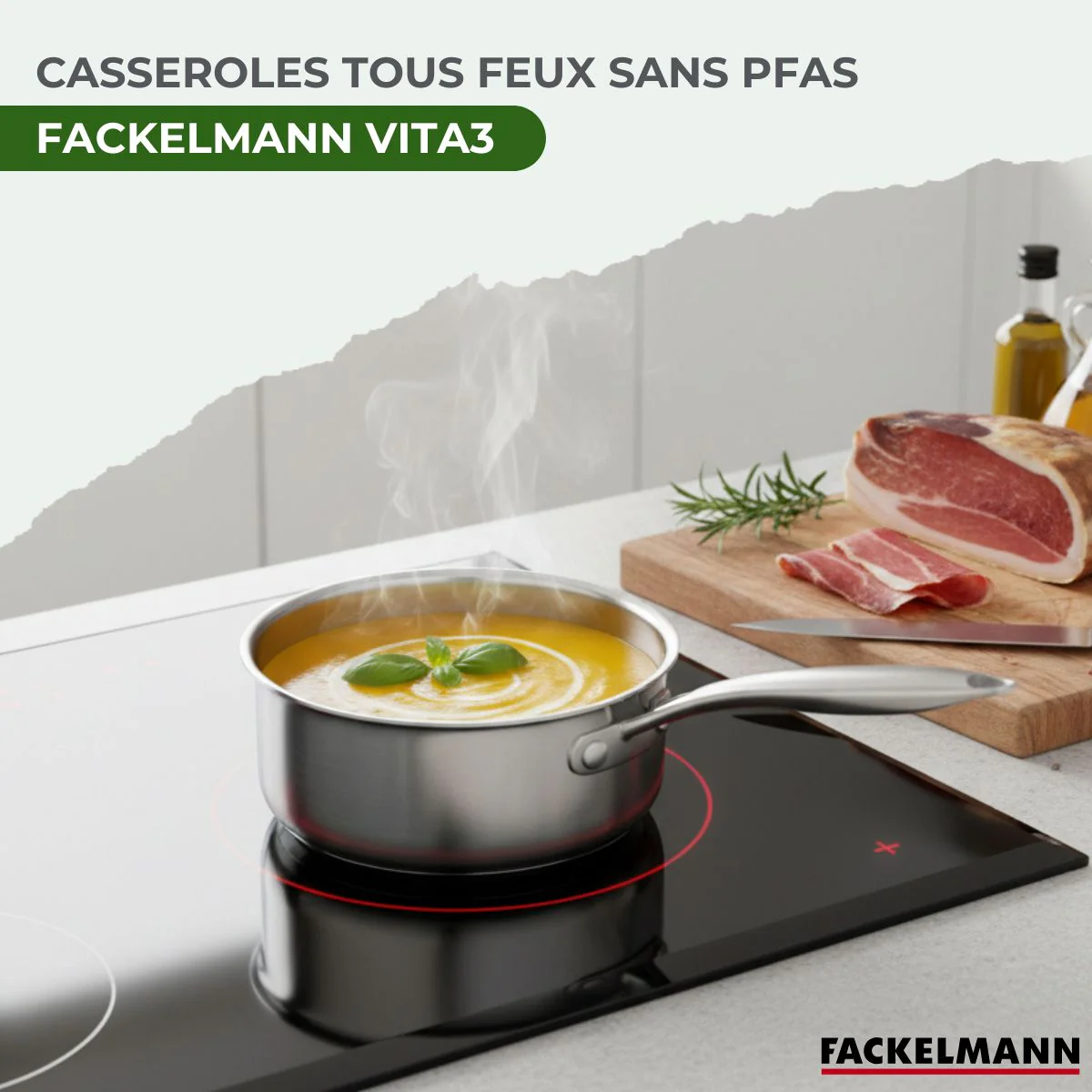 Batterie de cuisine avec 2 casseroles 16 et 18 cm en inox sans PFAS Fackelmann Vita3 - Image 2