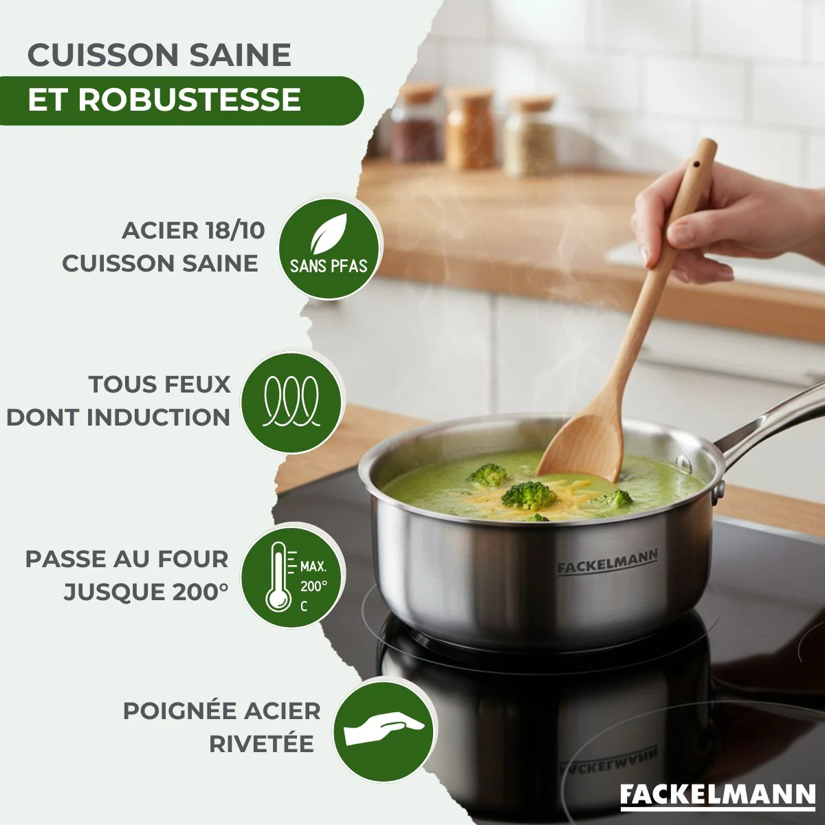 Batterie de cuisine avec 2 casseroles 16 et 18 cm en inox sans PFAS Fackelmann Vita3 - Image 3