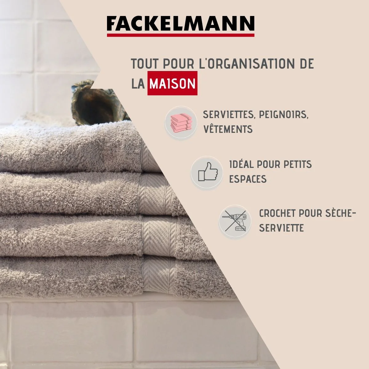 Lot de 2 crochets pour sèche serviette Fackelmann Tecno - Image 2