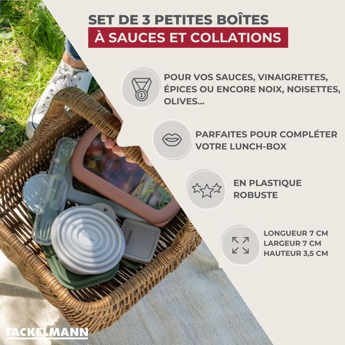 Lot de 4 lunchbox 1L avec 3 boites à sauce Fackelmann Storage - Image 8