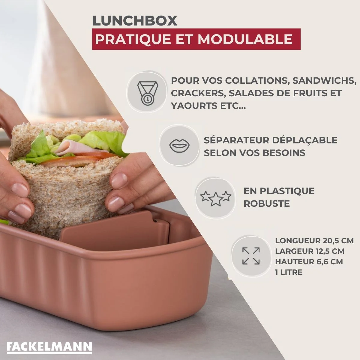 Lot de 2 lunch box 1L avec 2 ustensiles de cuisine Fackelmann Storage - Image 3