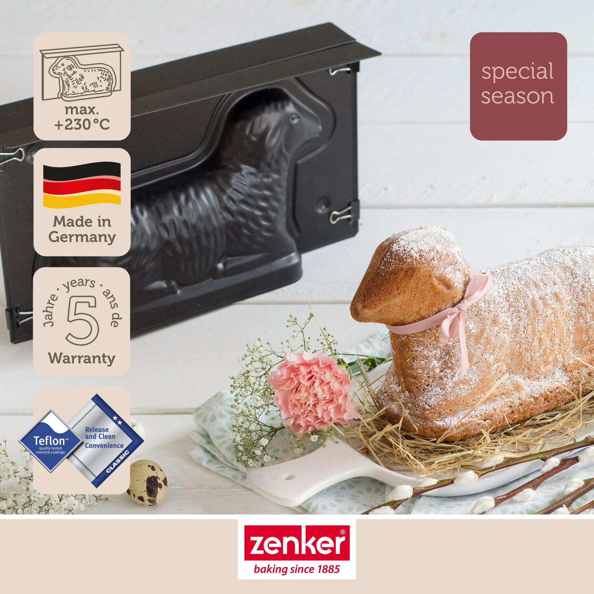 Lot de 2 moules à gâteaux 3D en forme d'agneau pascal 900 ml Zenker Special Season - Image 2
