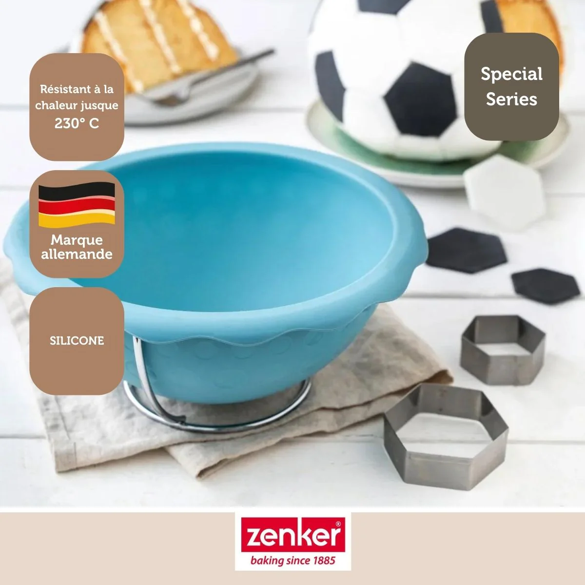 Lot de 2 moules demi sphère pour gâteau ballon de foot 18 cm Zenker Spécial Football - Image 2
