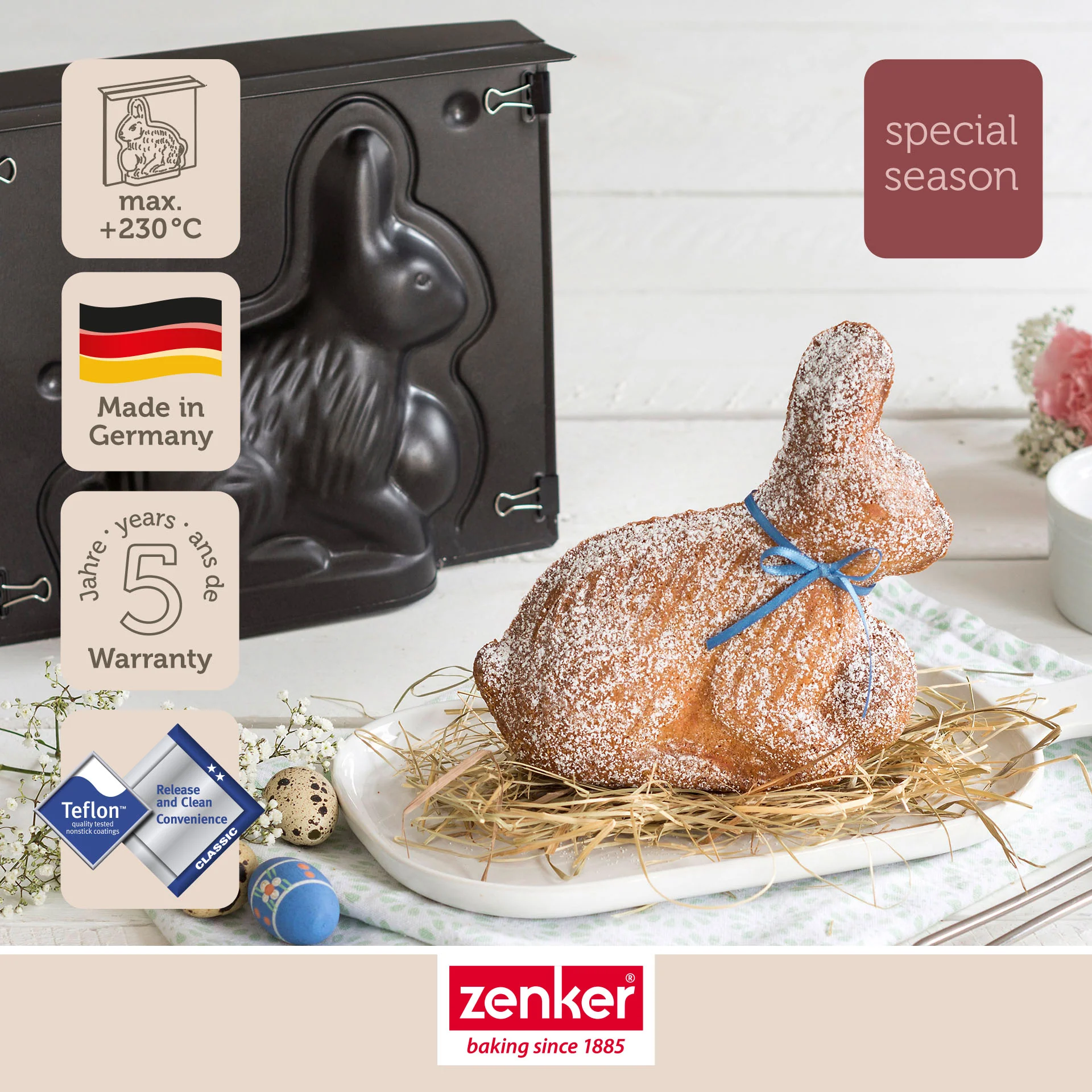 Lot de 2 moules à gâteaux 3D en forme de lapin de Pâques 600 ml Zenker Pâques - Image 2