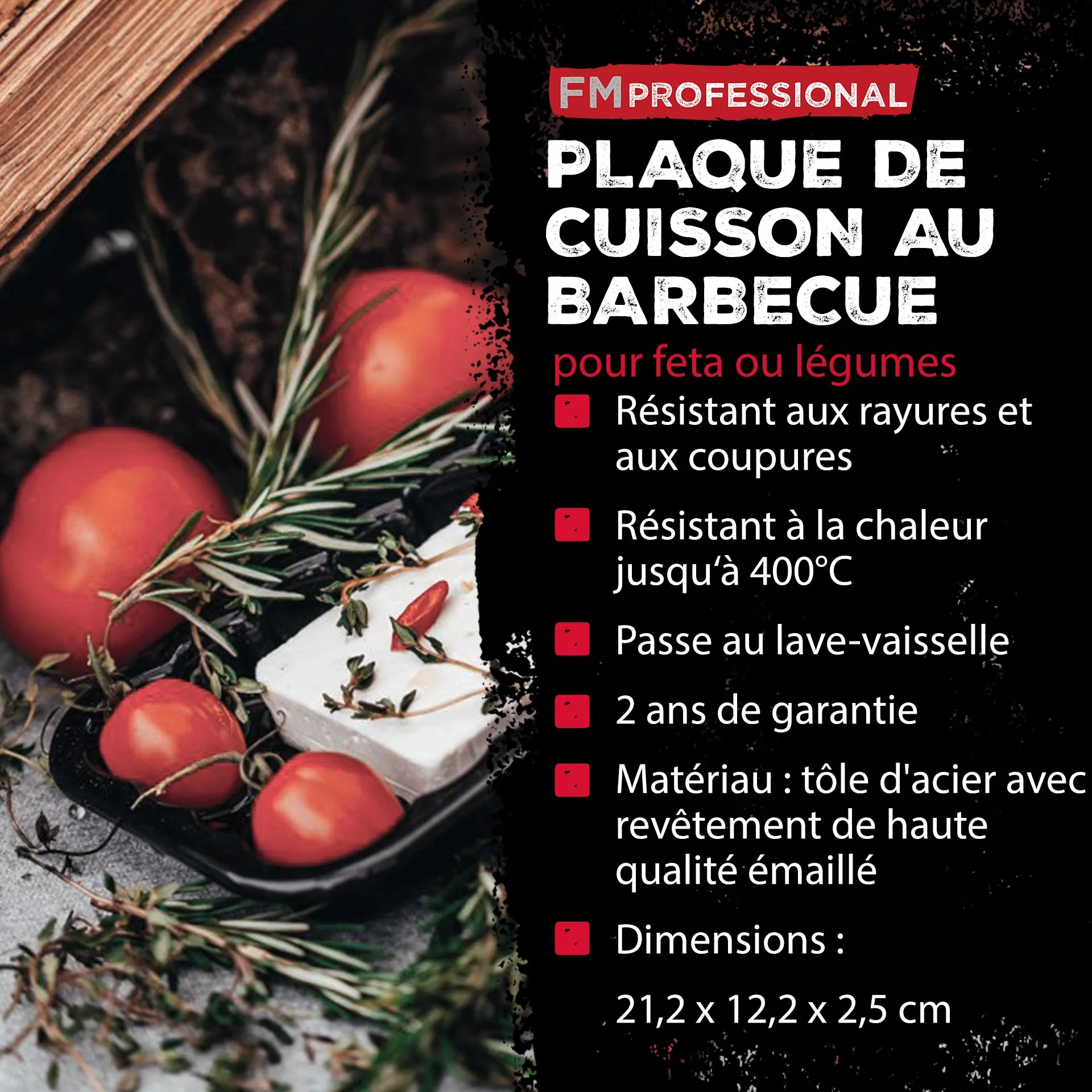 Lot de 2 plats à barbecue en acier émaillé 21 x 12 cm FM Professional Barbecue - Image 3