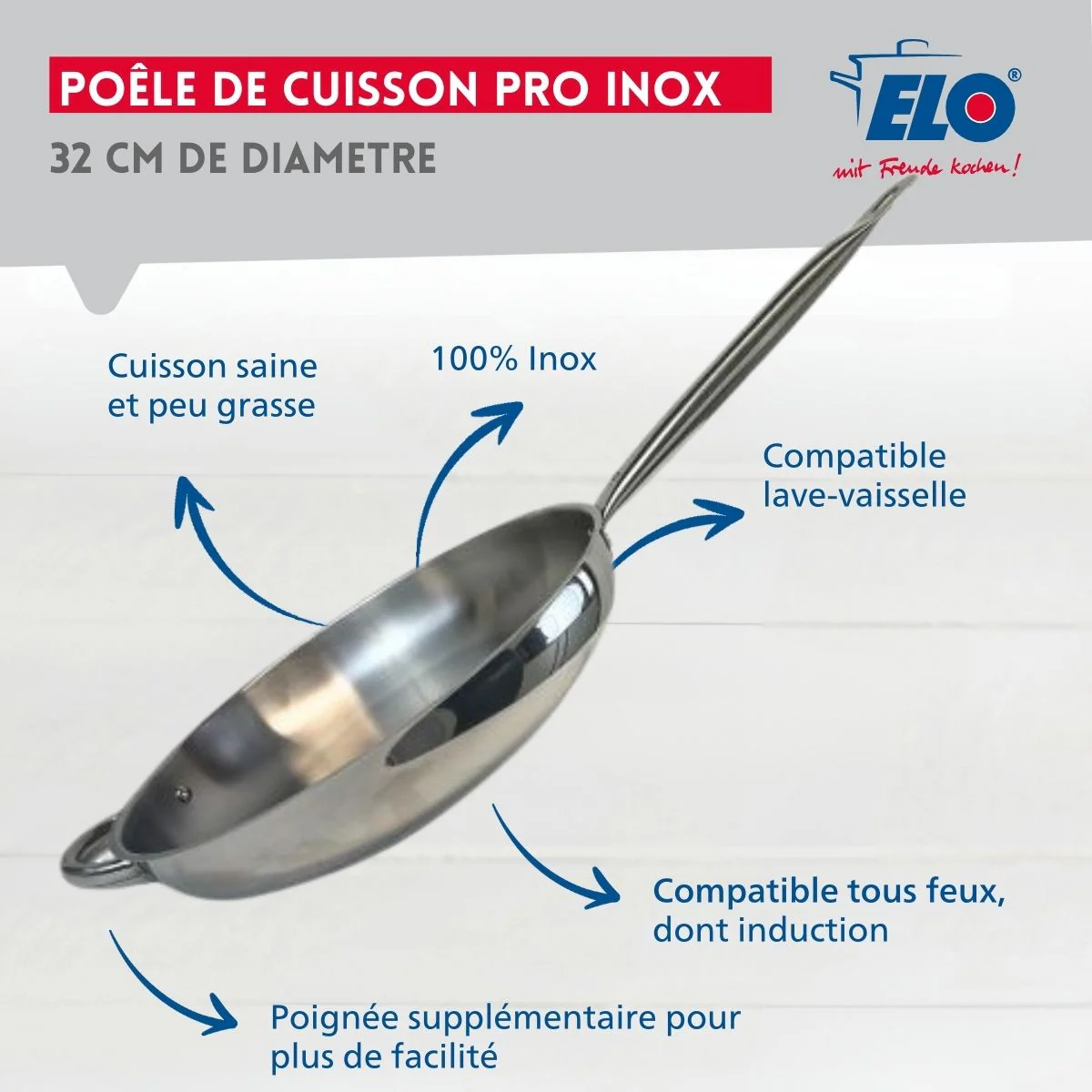 Lot de 2 poêles inox de 28 cm et 32 cm Elo Profi Therm - Image 2