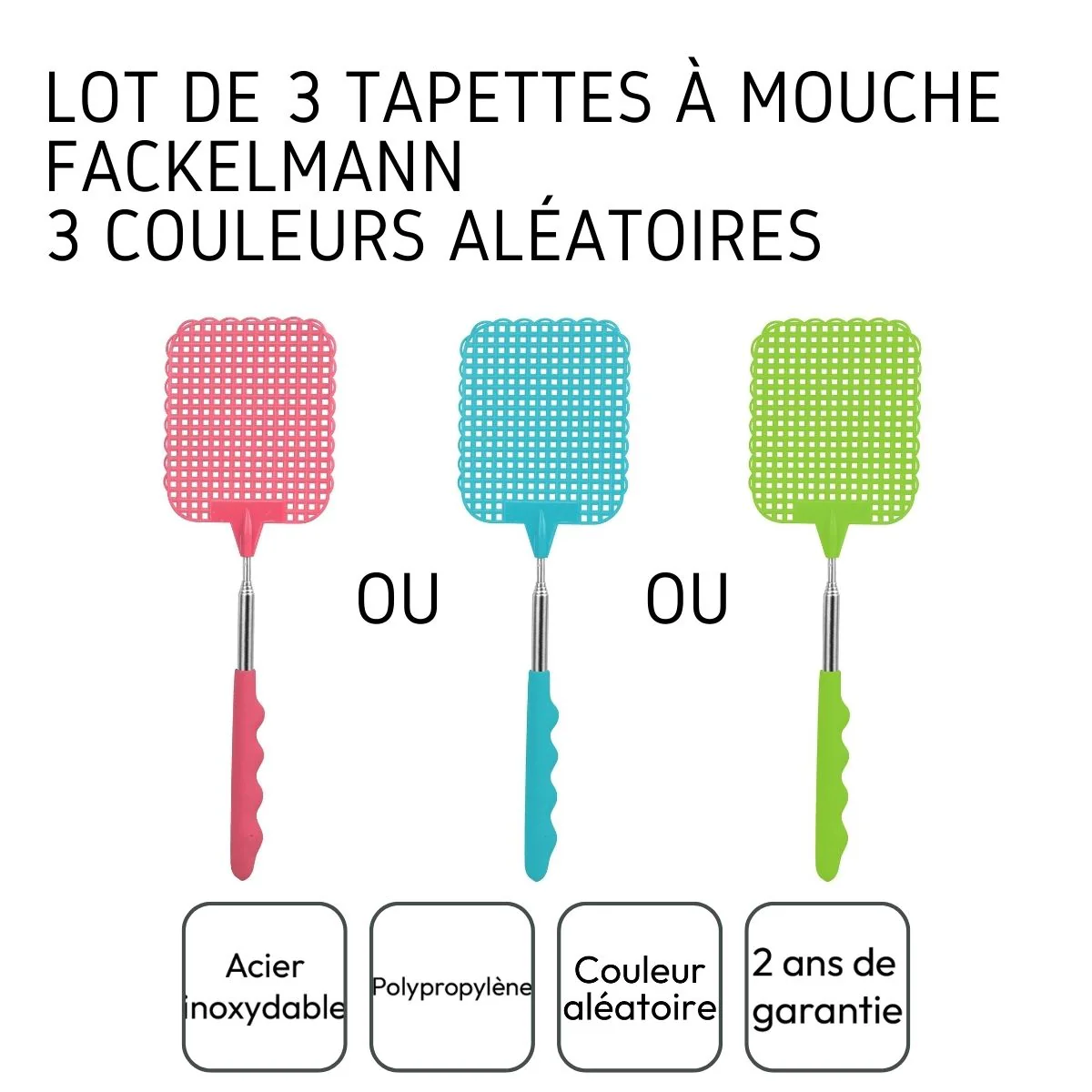 Lot de 3 tapettes à mouche avec manche télescopique Fackelmann Tecno - Image 4