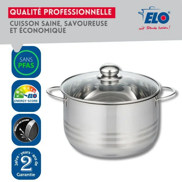 Lot de 4 faitouts 14, 16, 20 et 24 cm en acier inoxydable sans PFAS Elo Brillant - Image 4