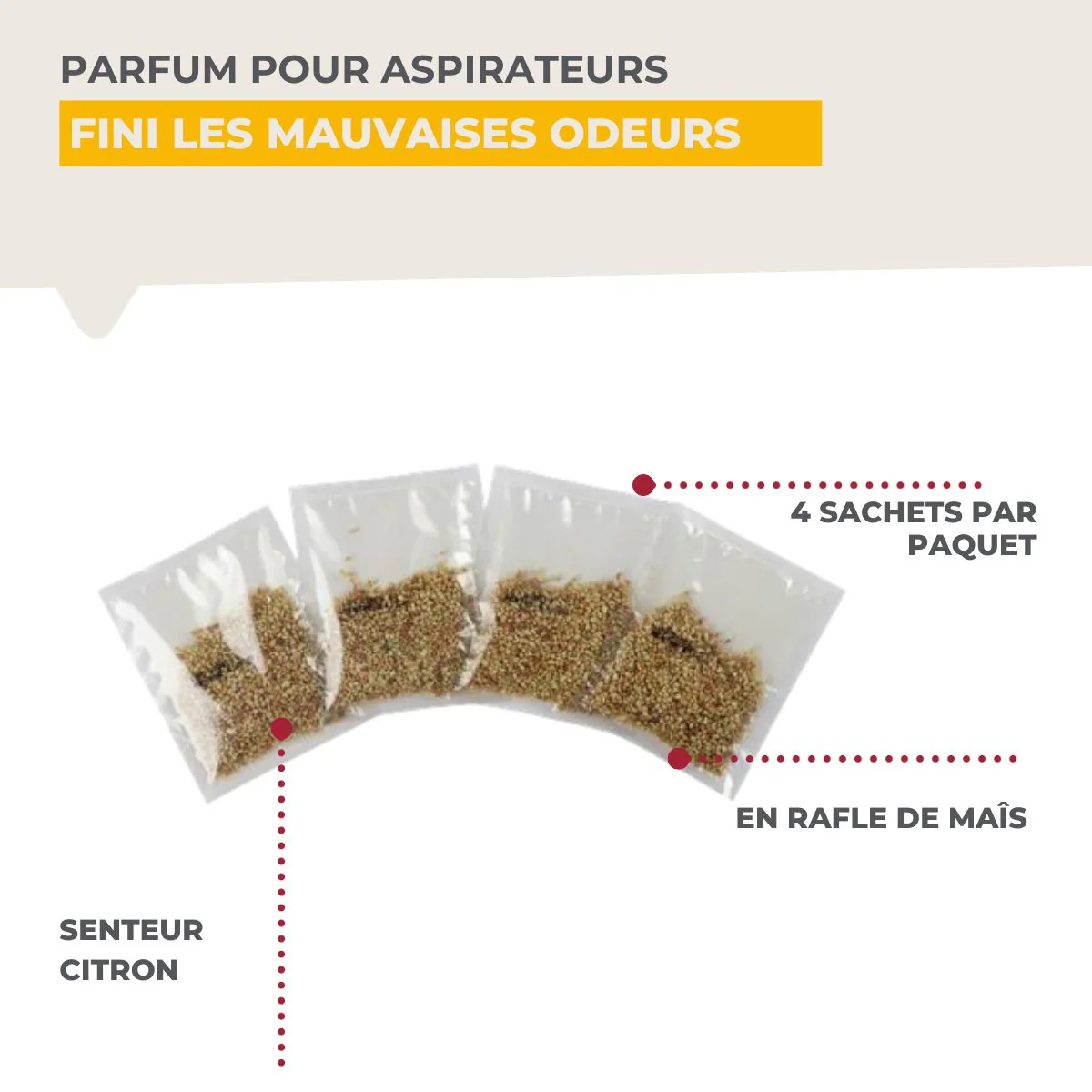 Lot de 4 sachets de granulés parfumants pour aspirateur au citron TopFilter - Image 3