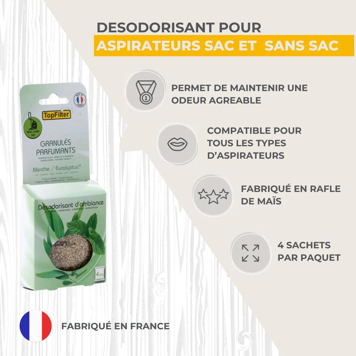 Lot de 4 sachets de parfum pour aspirateur odeur menthe/eucalyptus TopFilter - Image 3